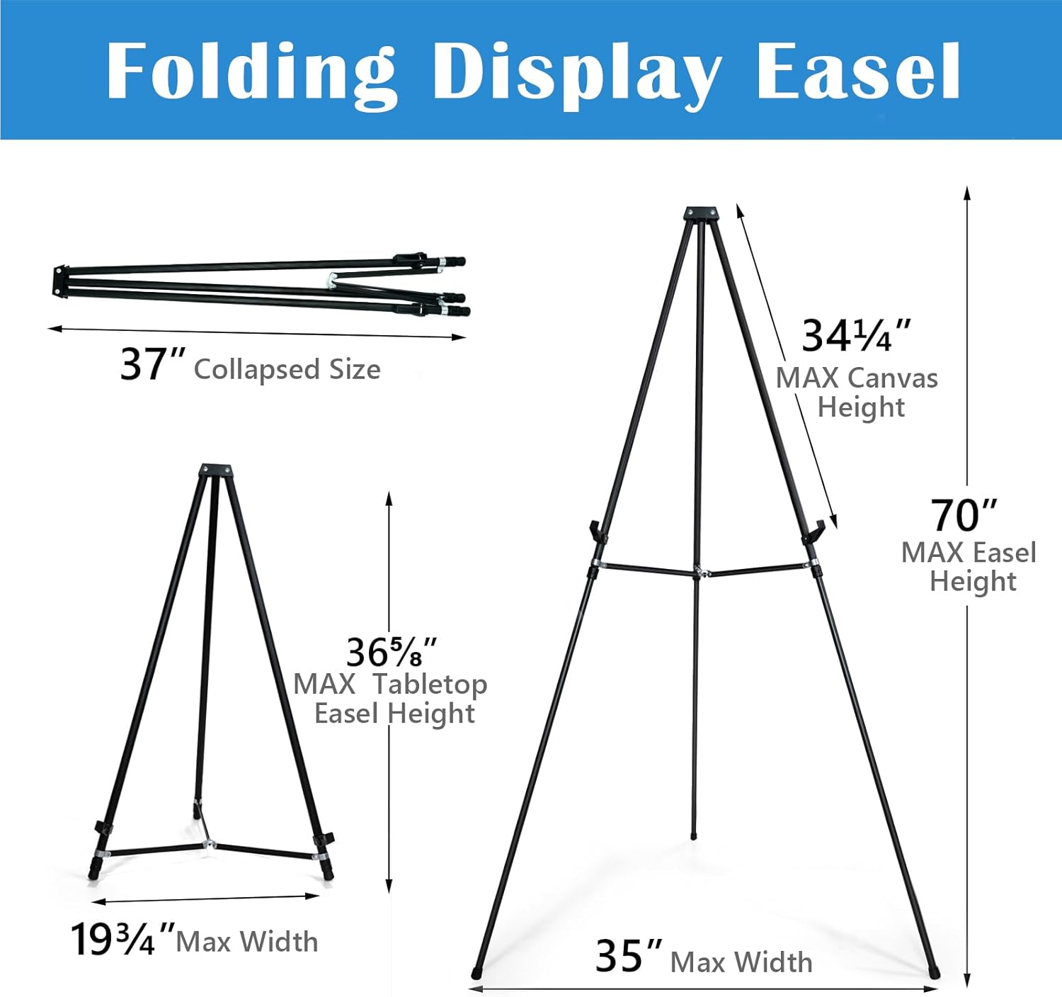 Falling in Art 70" Adjustable Aluminum Display Easel Stand, Versatile Tripod Easel for Artistic Presentations Stand, Lightweight and Sturdy for Art Shows, Exhibitions, and Studios, Holds 20 lbs