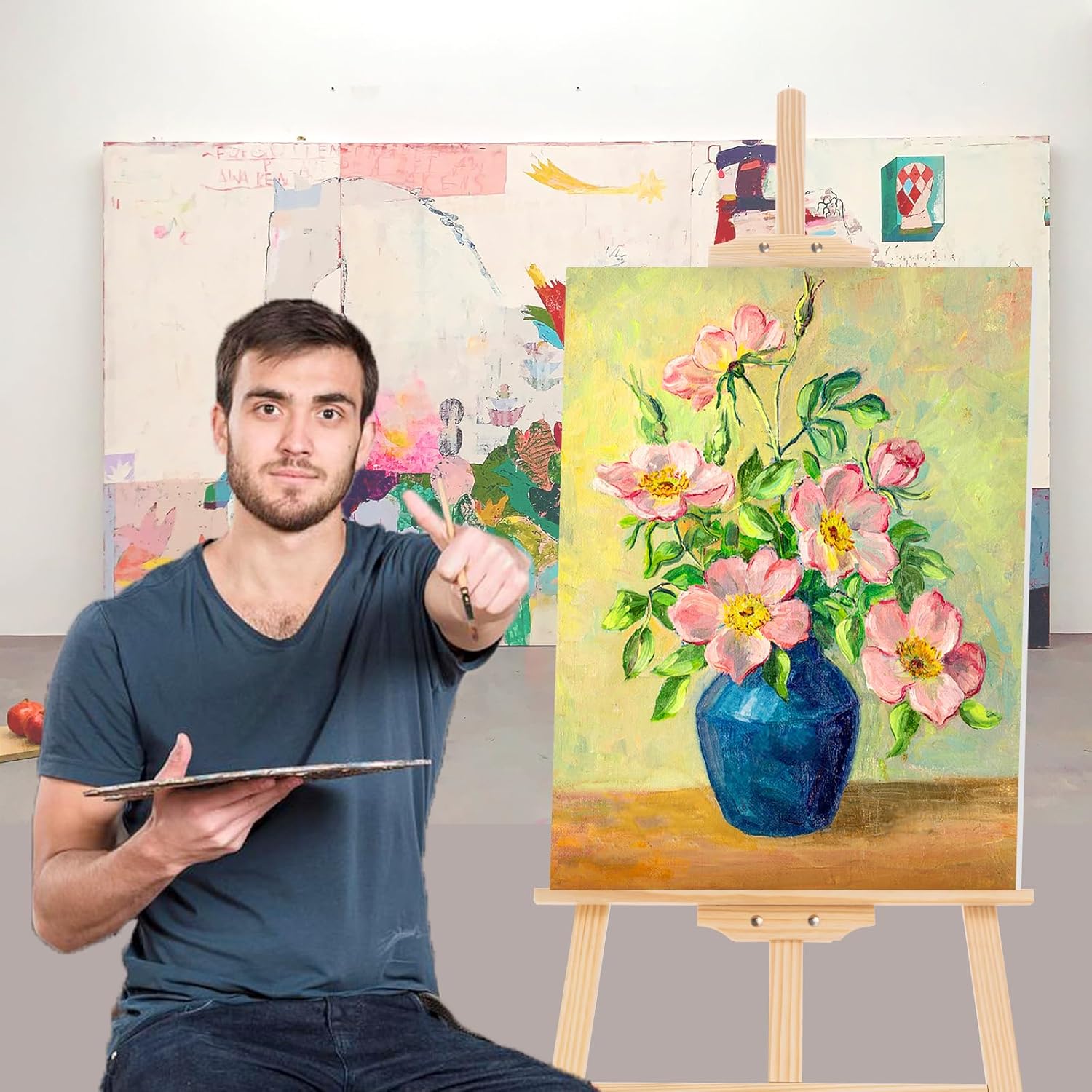 Falling in Art Easel Stand for Painting, Adjustable Wooden Easels for Painting Canvas Up to 42", Folding Art Easel for Drawing, Wedding Sign and Poster, Suitable for Kids and Adults