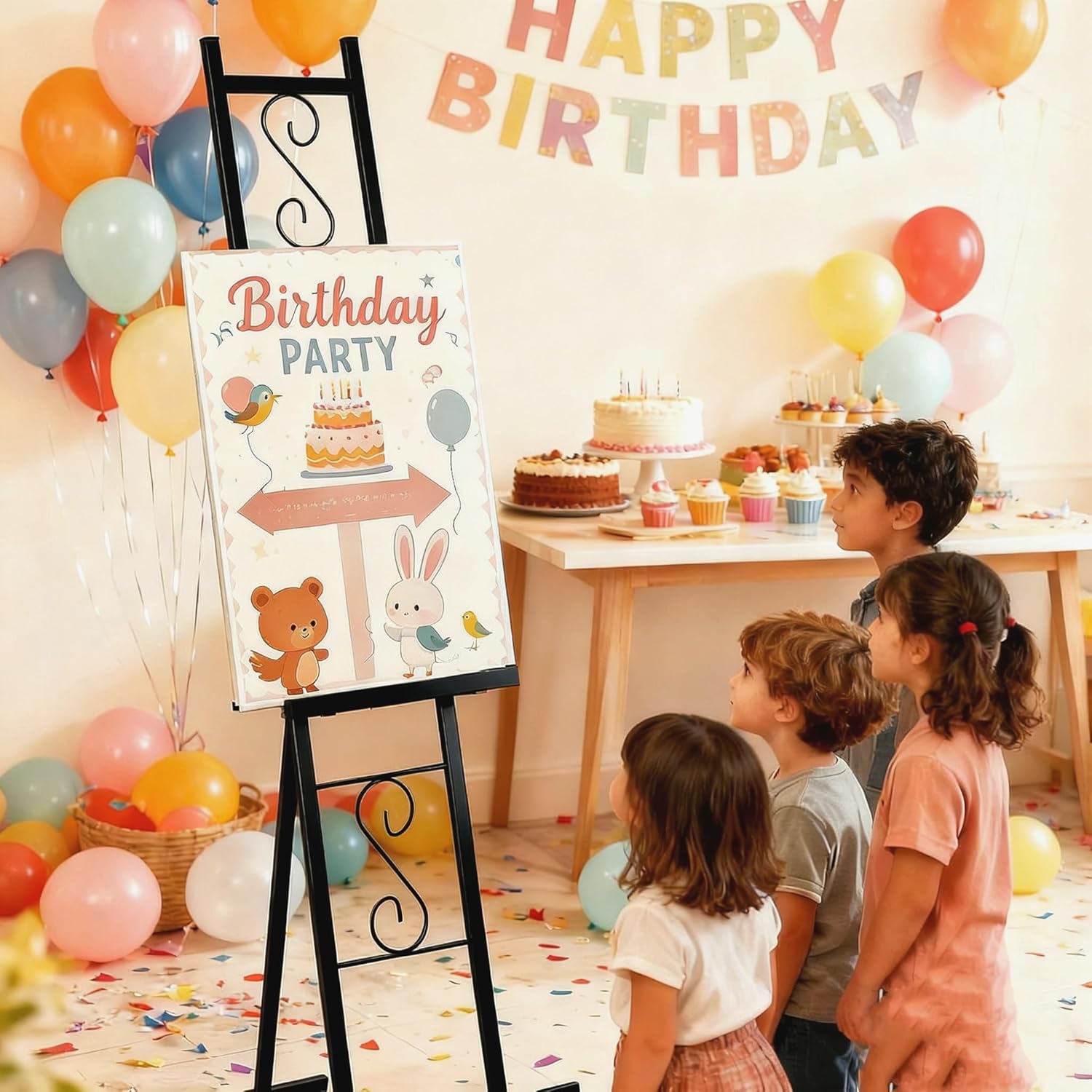 Black Easel Stand for Sign, Heavy Duty Wedding Welcome Sign Stand, Adjustable Art Easel for Display, Painting, Posters, Party, 17u201D x 17u201D x 58u201DH (1 Pack