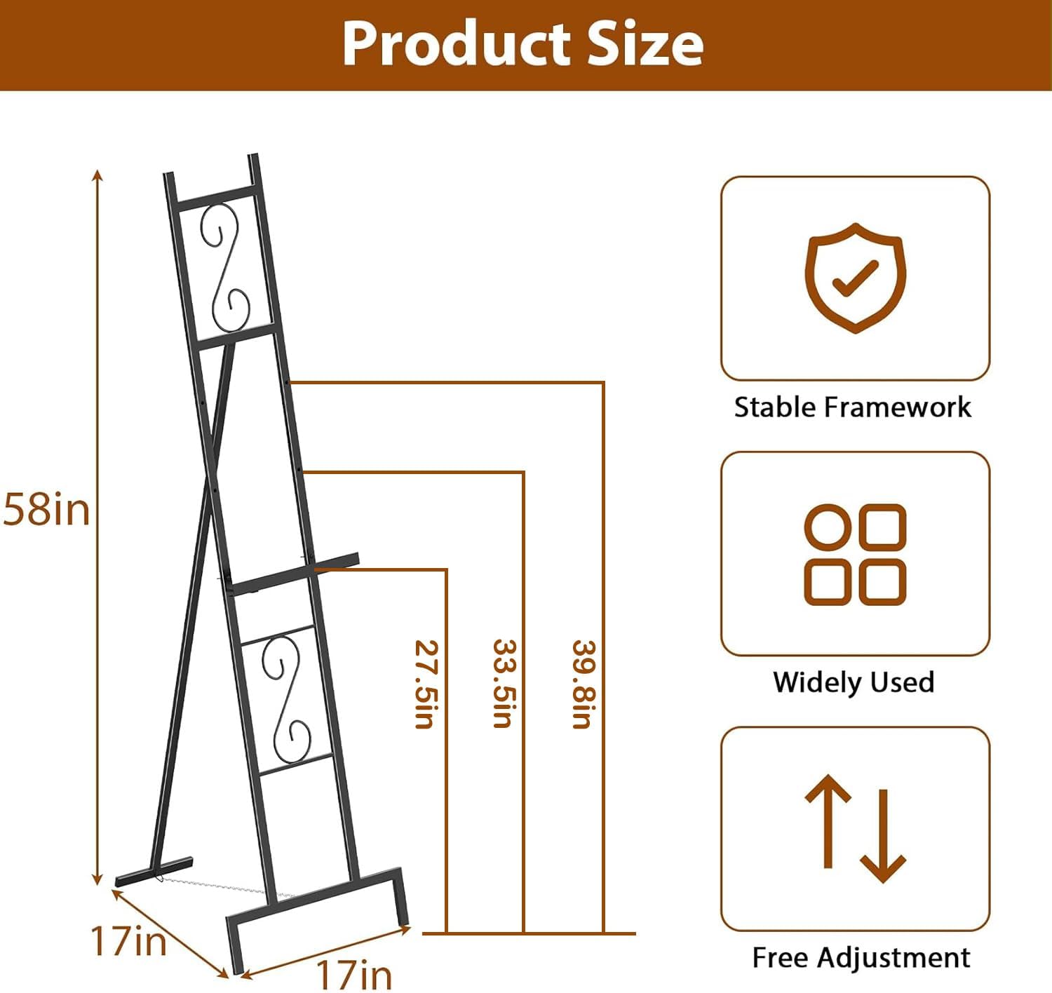 Alternative view of Black Easel Stand for Sign, Heavy Duty Wedding Welcome Sign Stand, Adjustable Art Easel for Display, Painting, Posters, Party, 17u201D x 17u201D x 58u201DH (1 Pack
