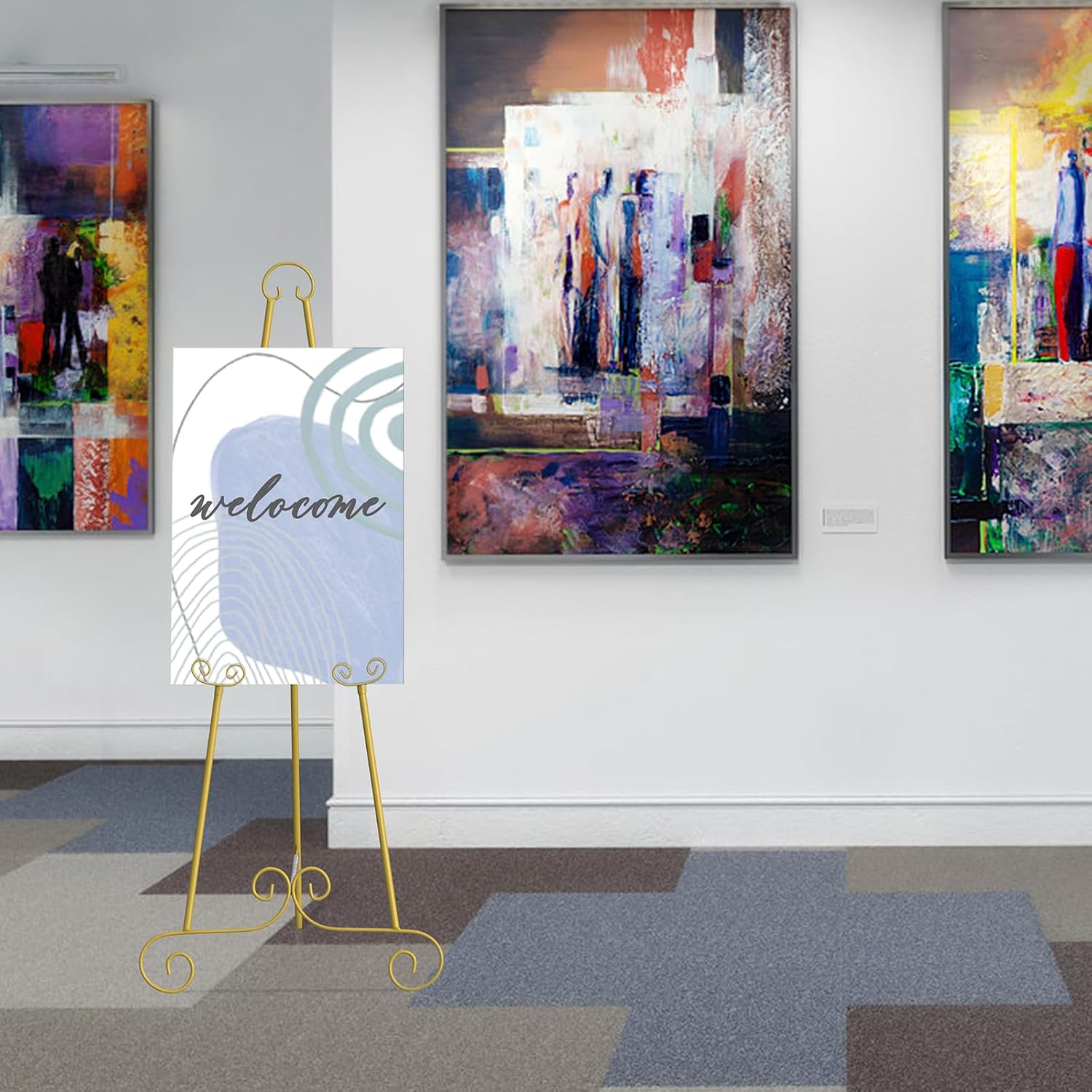 Gold Easel Stand for Sign,Adjustable Easel Dispaly Stand, Metal Easels for Dispalying Pictures,Easels for Wedding Poster Holder,Display Stand with Chain Support