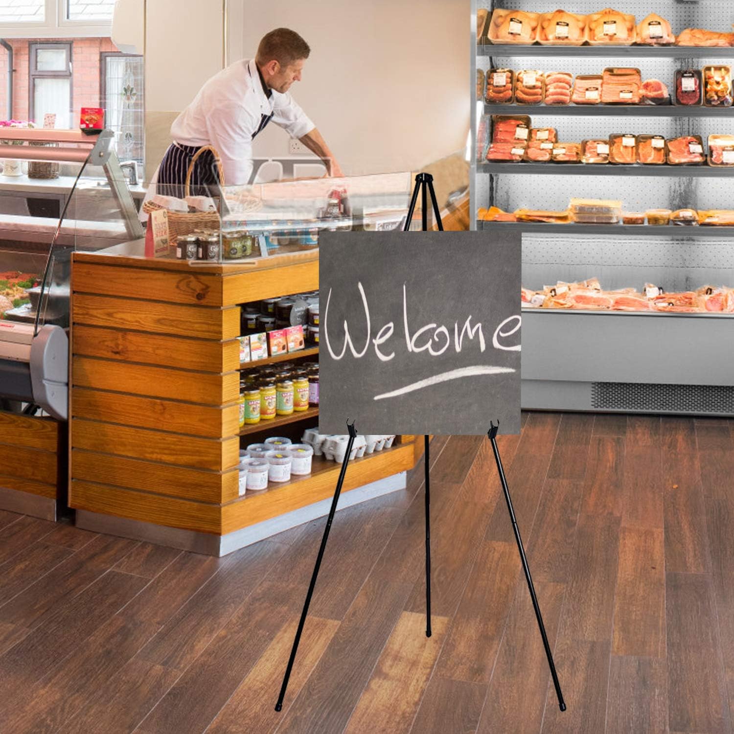 Mutualsign Easel Stand for Display Floor Easels for Signs Black Tripod for Poster Welcome Board Stands, Base 63" Max