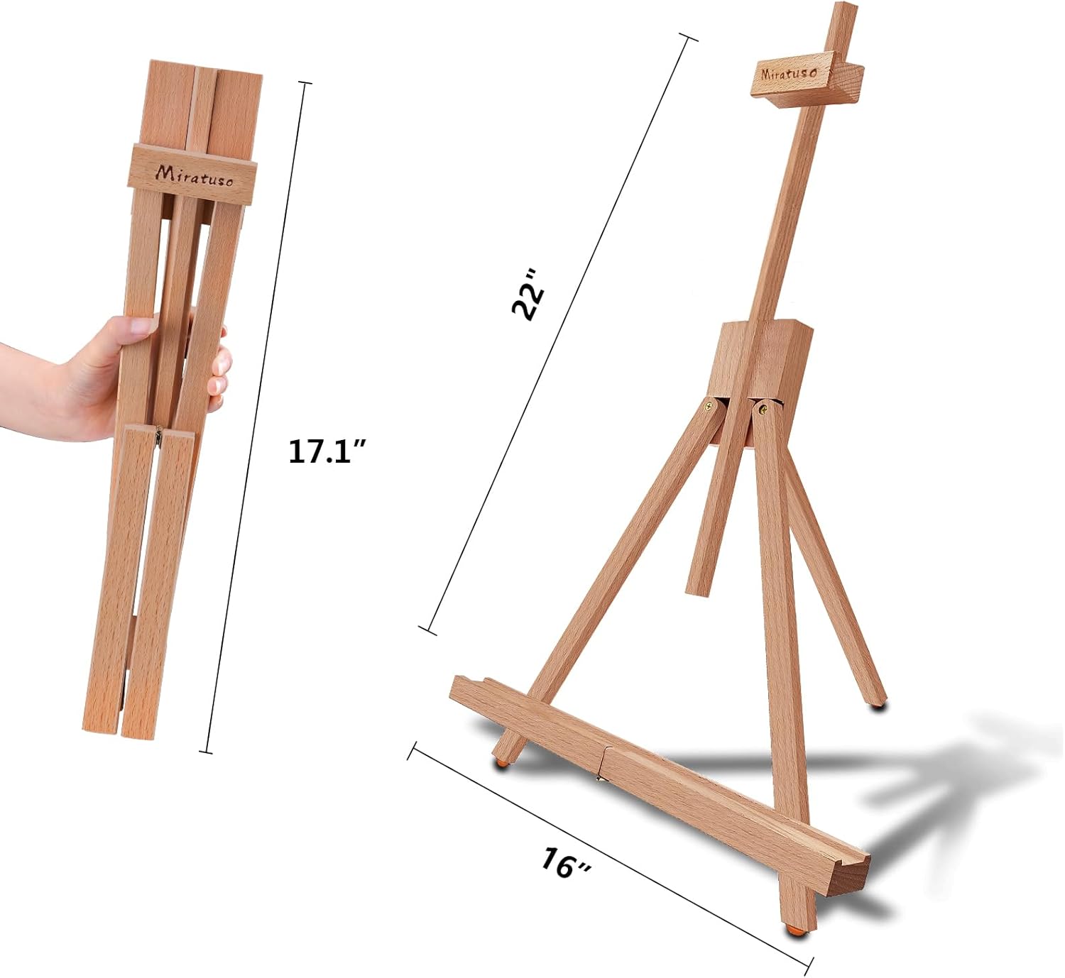 Miratuso Painting Easel, Folding Wooden Tabletop Easel Stand Holds Highest to 22" Canvas, Portable Desktop Easel Suitable for Artists, Beginners, Students