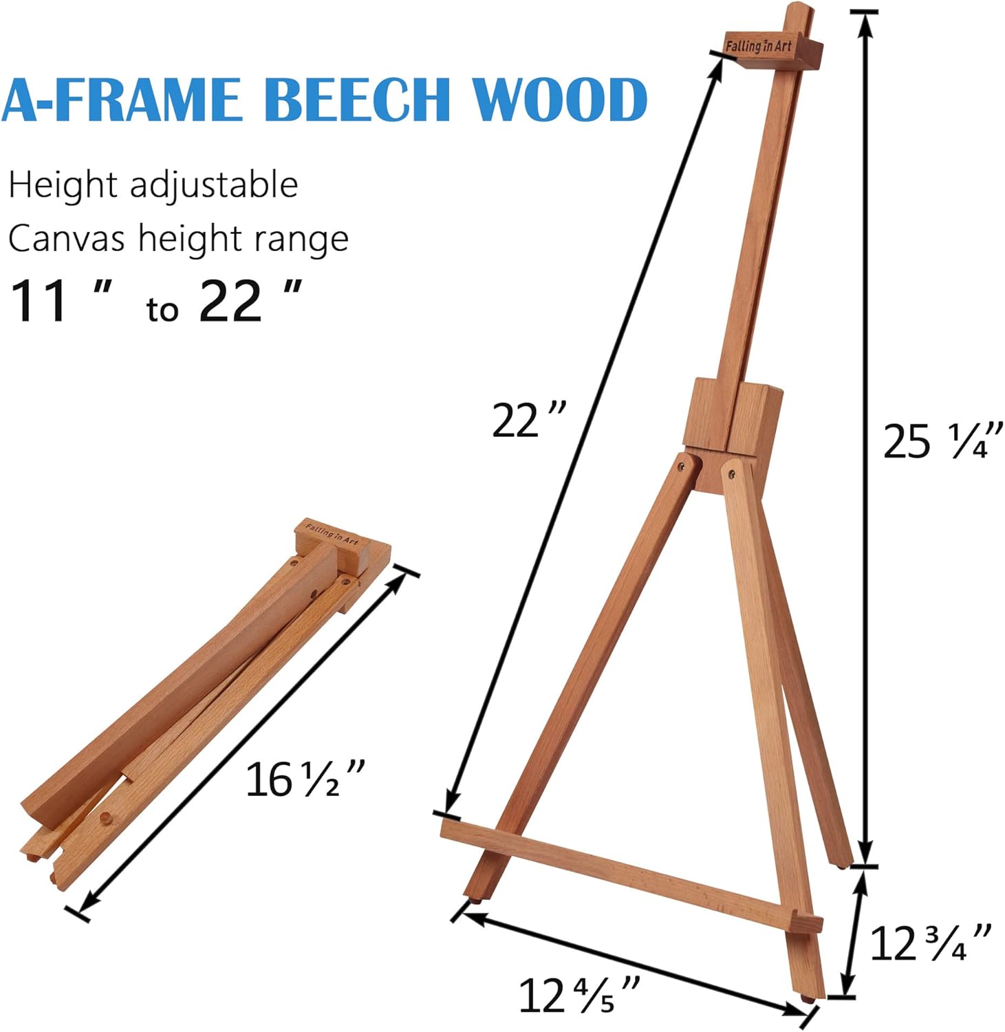 Falling in Art Beechwood 25" Tabletop Easel Display Stand for Painting - Holding Canvas Up to 22 1/2 Inches High, A-Frame Artist Tripod with Rubber Feet, Portable Photo and Sign Holder