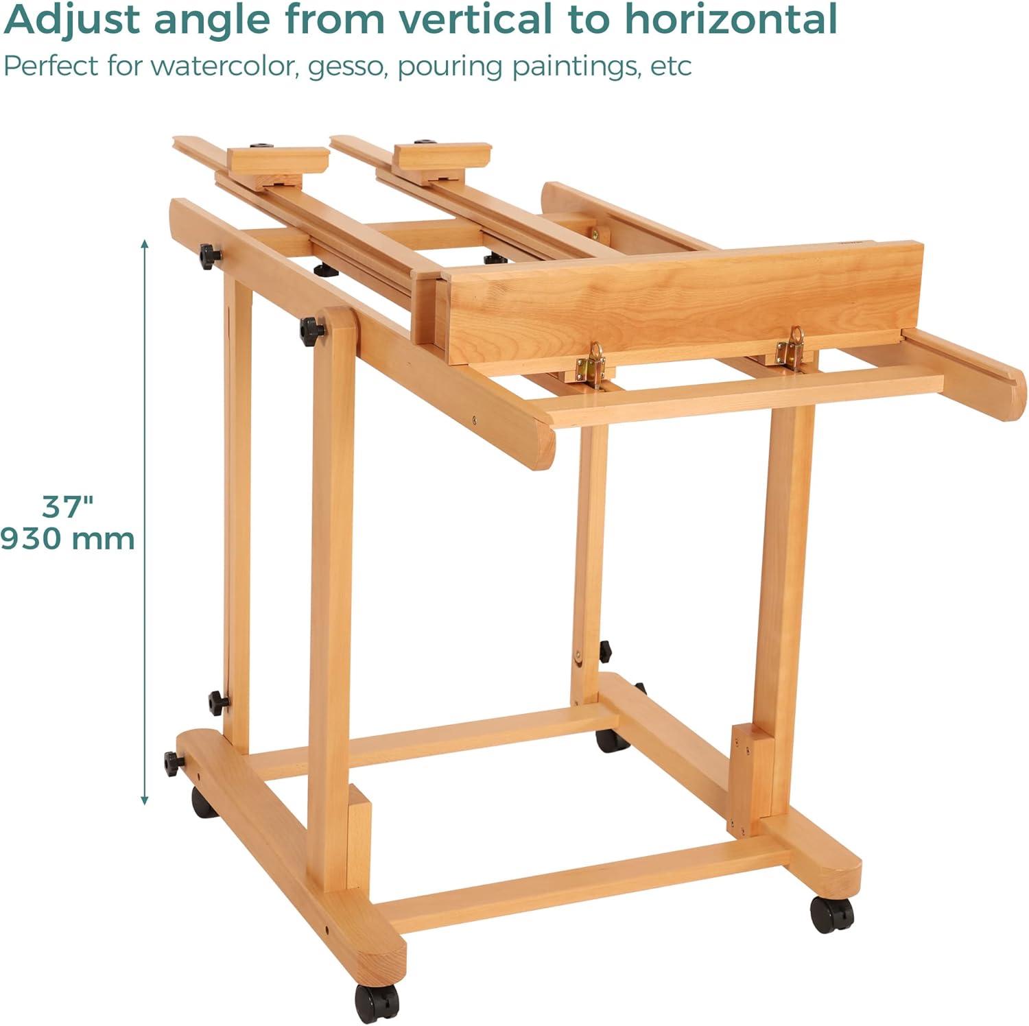 Alternative view of VISWIN Double Mast Heavy-Duty H-Frame Easel, Hold Canvas up to 83", Tilts Flat & Movable, Adjustable Beech Wood Large Easel Stand for Painting with Storage, Professional Art Easel for Adults, Artists
