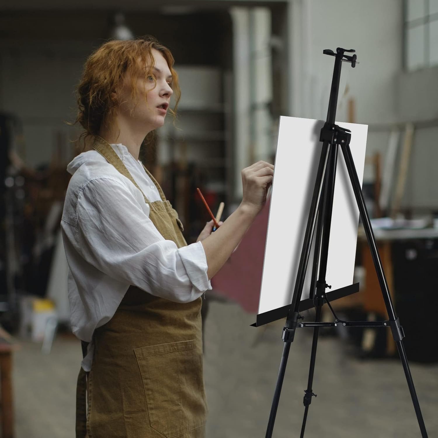 RRFTOK Art Painting Display Easel Stand,72Inches Portable Adjustable Metal Tripod with Artist Easels for Canvases Height from 22-72u201Dfor Table-Top/Floor Paint and Displaying,Black