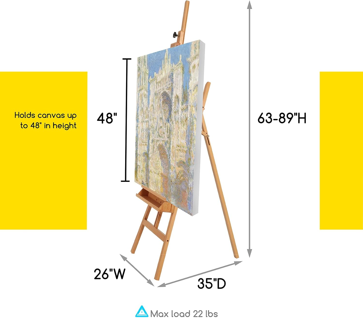 Alternative view of MEEDEN Large Painters Easel Adjustable Solid Beech Wood Artist Easel, Studio Easel for Adults with Brush Holder, Holds Canvas up to 48"