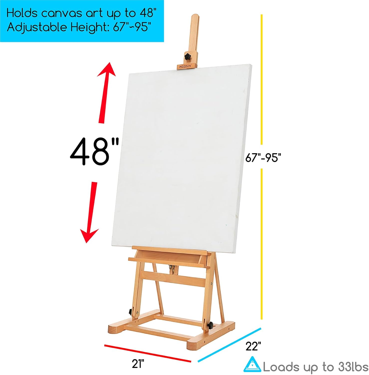 Alternative view of MEEDEN Studio H-Frame Easel with Storage Tray, Solid Beech Wood Artist Painting Easel, Best Wooden Floor Easel, Holds Canvas Art up to 48"