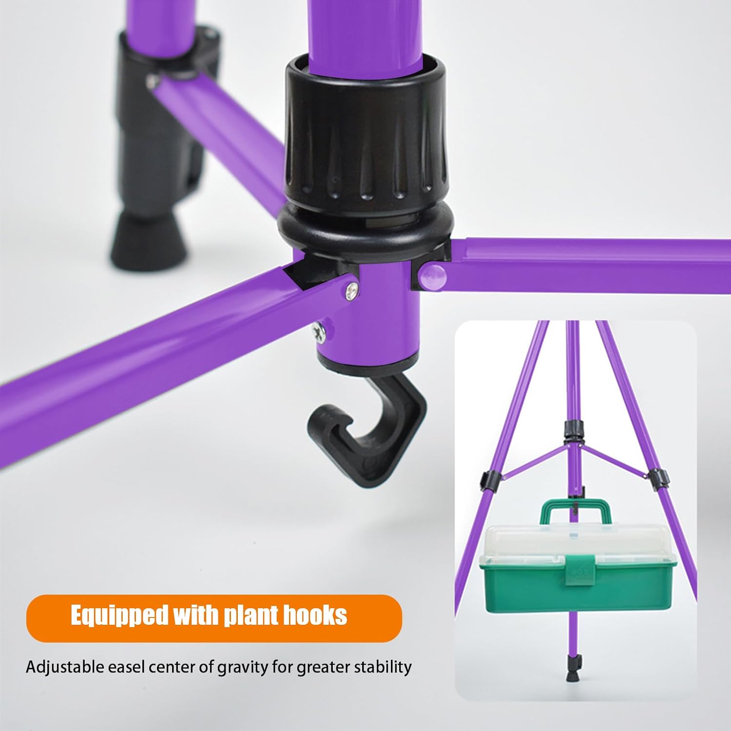 Easel for Painting, Portable & Foldable Easels Stand, Height-Adjustable 22'' to 62'', Equipped with Tray, Water Bucket Hook, Spirit Level, Compass & Carrying Bag for Art Display,Travel - Purple - Image 4