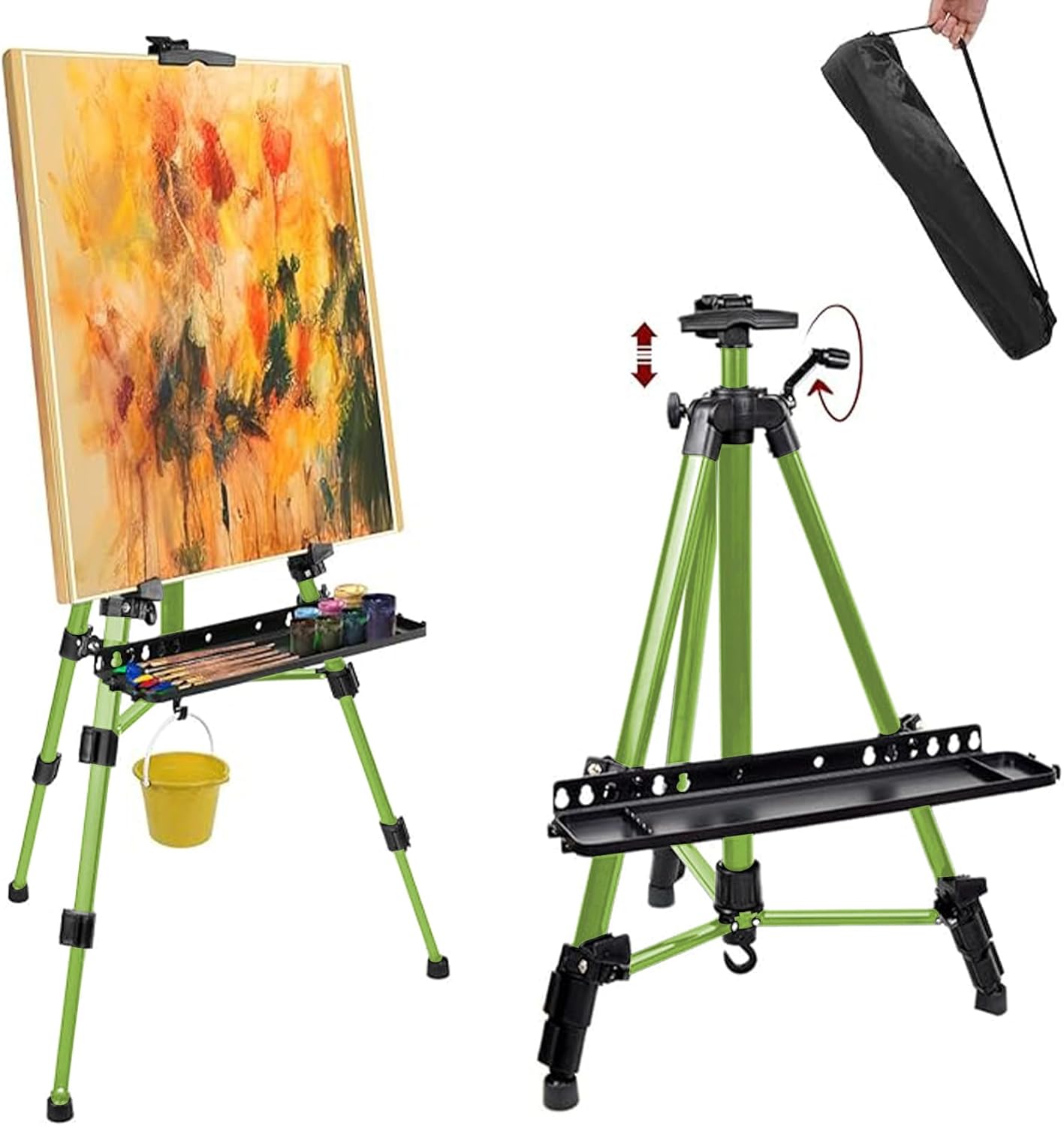 Easel for Painting, Portable & Foldable Easels Stand, Height-Adjustable 22'' to 62'', Equipped with Tray, Water Bucket Hook, Spirit Level, Compass & Carrying Bag for Art Display,Travel - Purple - Image 8