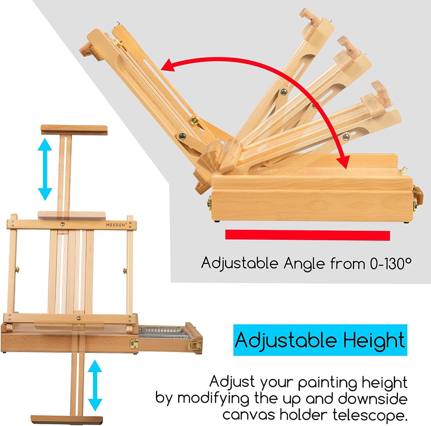 Alternative view of MEEDEN Studio Sketchbox Table Easel with Metal Lined Drawer - Adjustable Solid Beech Wood Tabletop Easel & Sketchbox Artist Easel with Storage, for Studio or Plein Air - Holds canvases up to 34" high