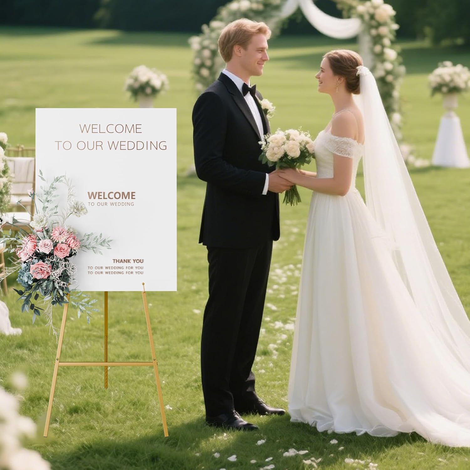 Gold Easel Stand for Sign, Heavy Duty Easel, 4-Tier AdjustableArt Easel for Painting, Wedding Sign1pc