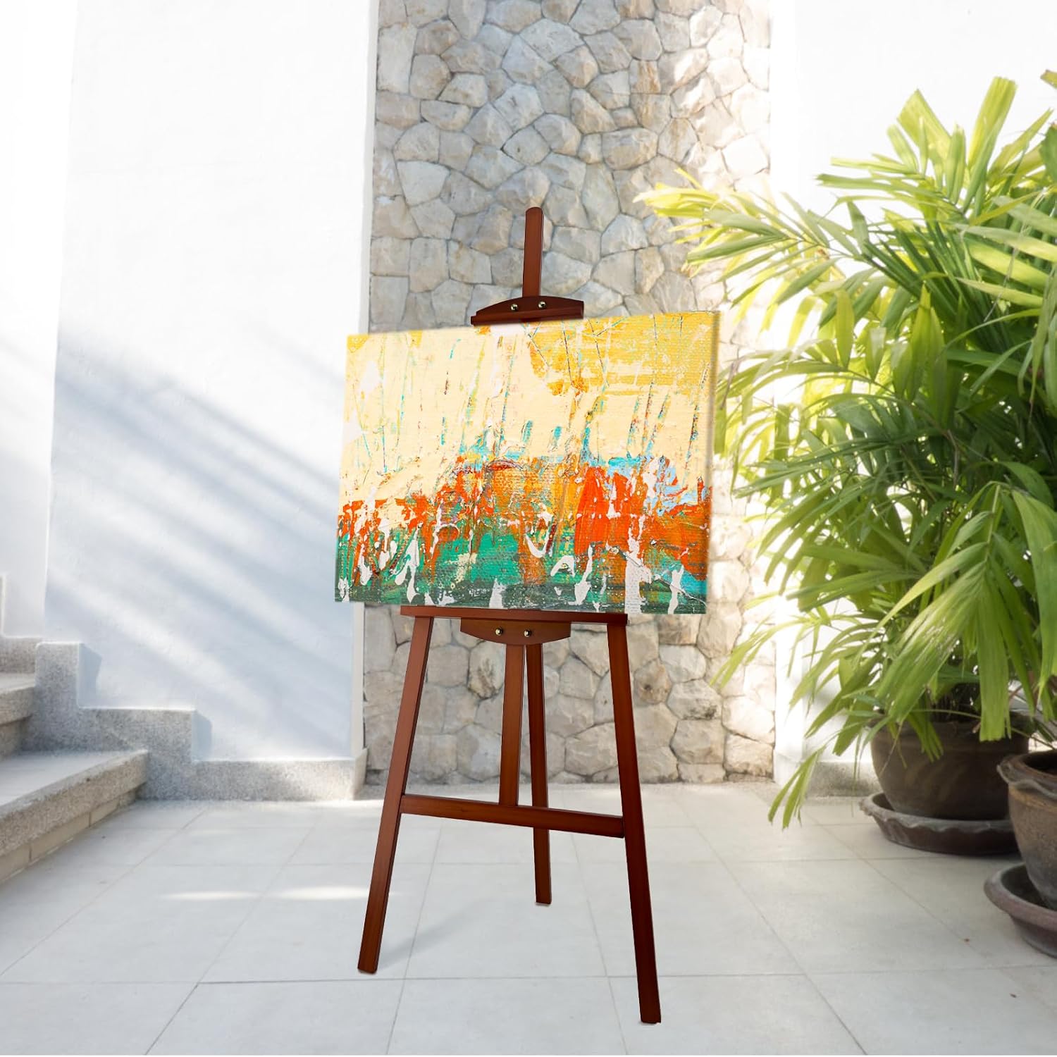 Stuelloaf Adjustable Wooden Painting Easel, Pine Art Easel Stand Hold up to 43'', Painting Canvas for Wedding Sign and Poster, Drawing for Adults, Begginners and Students, Walnut