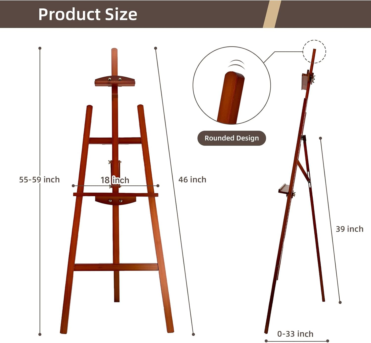 Alternative view of Stuelloaf Adjustable Wooden Painting Easel, Pine Art Easel Stand Hold up to 43'', Painting Canvas for Wedding Sign and Poster, Drawing for Adults, Begginners and Students, Walnut