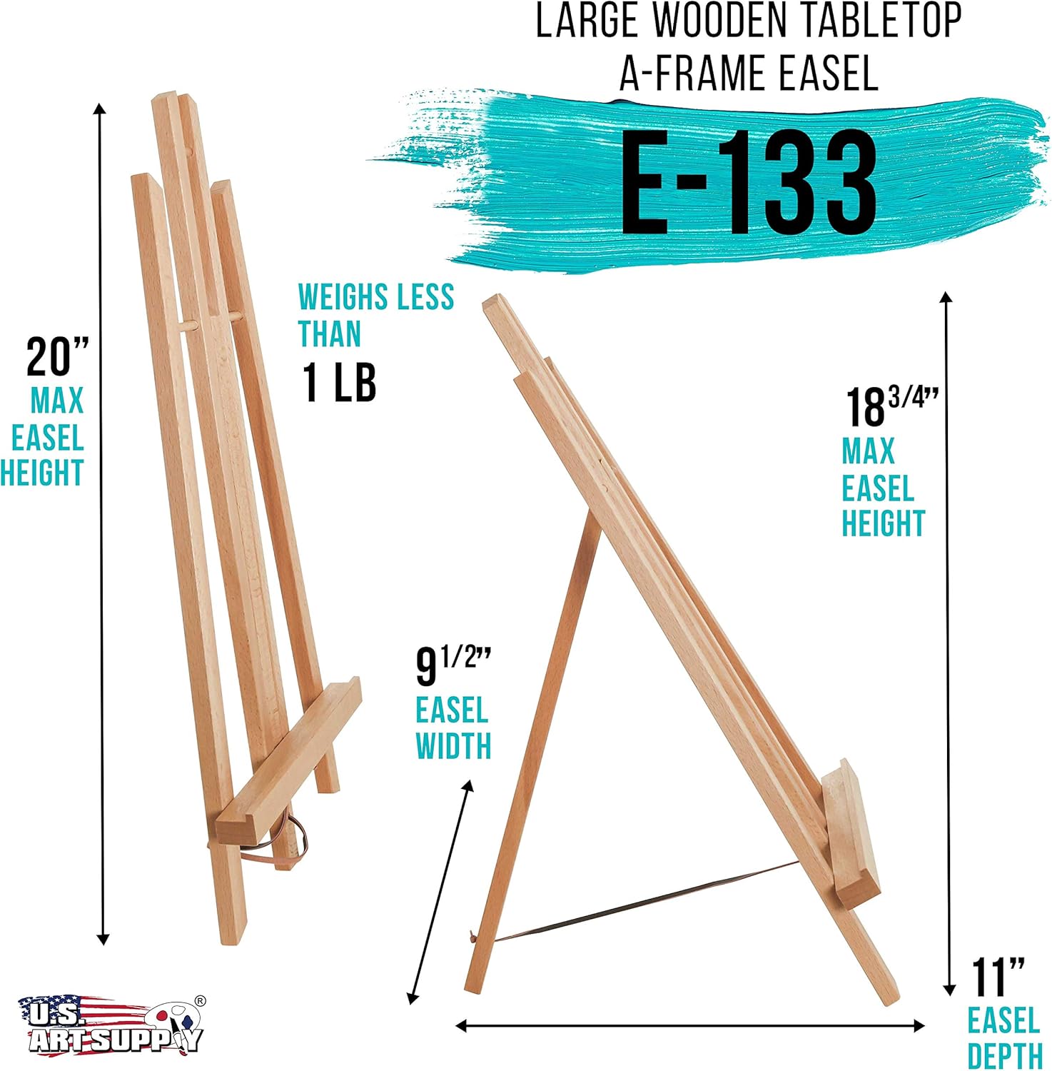 U.S. Art Supply 18" Large Tabletop Display Easel - Beechwood Artist A-Frame Display Stand, Wooden Easel for Painting, Canvas Stand, (Pack of 1) Classrooms Events Photo Picture Sign Holder