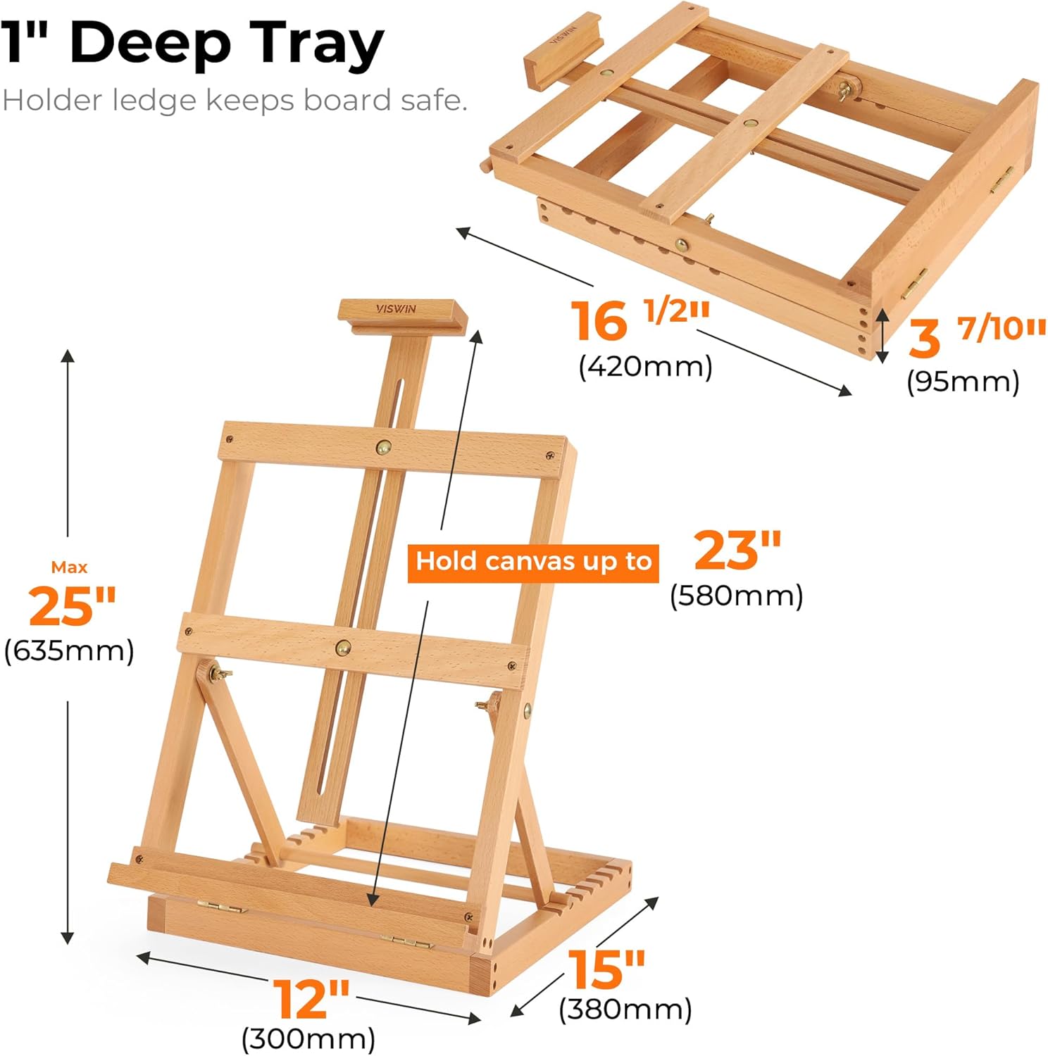 Alternative view of VISWIN Heavy-Duty Table Top Easel for Painting, Adjustable Beech Wood Tabletop Easel, Hold Canvas up to 23u201D, Portable Art Desktop Easel Stand for Adults, Artists, Beginners u2013 Natural
