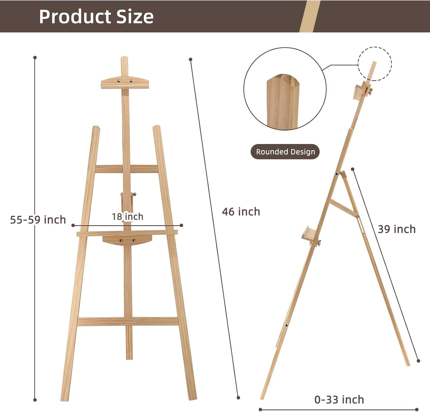 Alternative view of Stuelloaf Adjustable Natural Pine Wooden Painting Basic Easel, Pine Art Easel Stand Hold up to 43'', Painting Canvas for Wedding Sign and Poster, Drawing for Adults, Begginners and Students-New Type