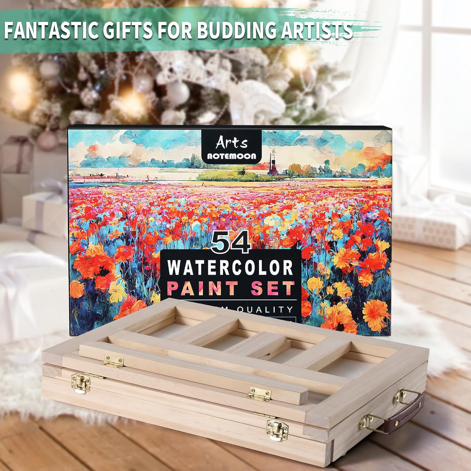 Alternative view of 54 Pieces Watercolor Paint Set with Tabletop Easel, Complete Starter Painting Art Supplies with Watercolor Paints, Canvases, Sketch Pads, Brushes and Palette for Beginners Young Artists and Adults