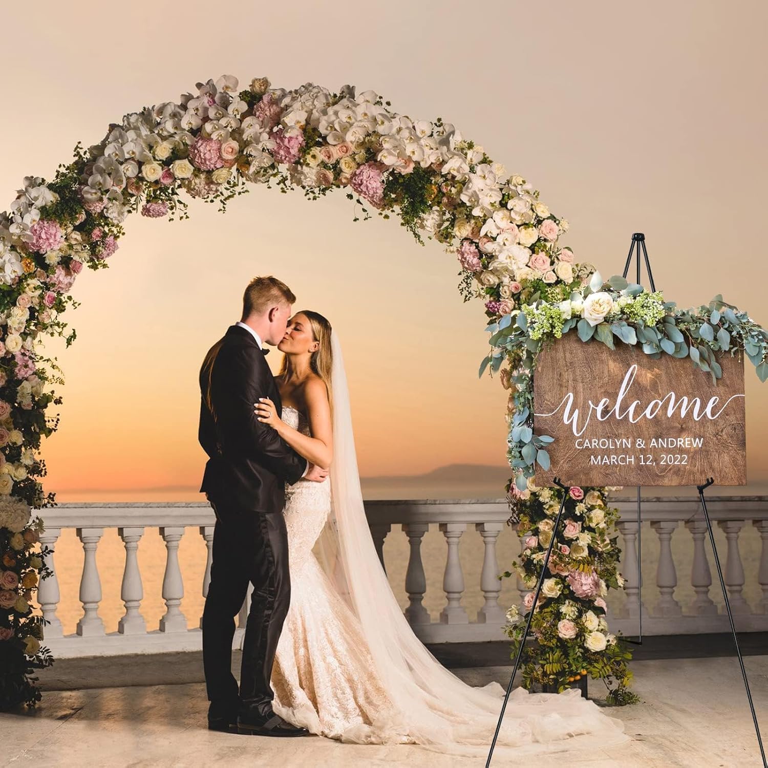 RRFTOK Easel Stand for Sign,63'' Instant Lightweight Portable Ground Easel for Wedding Sign and Poster Display Stand, Metal Tripod with Portable Bag,1-Pack.