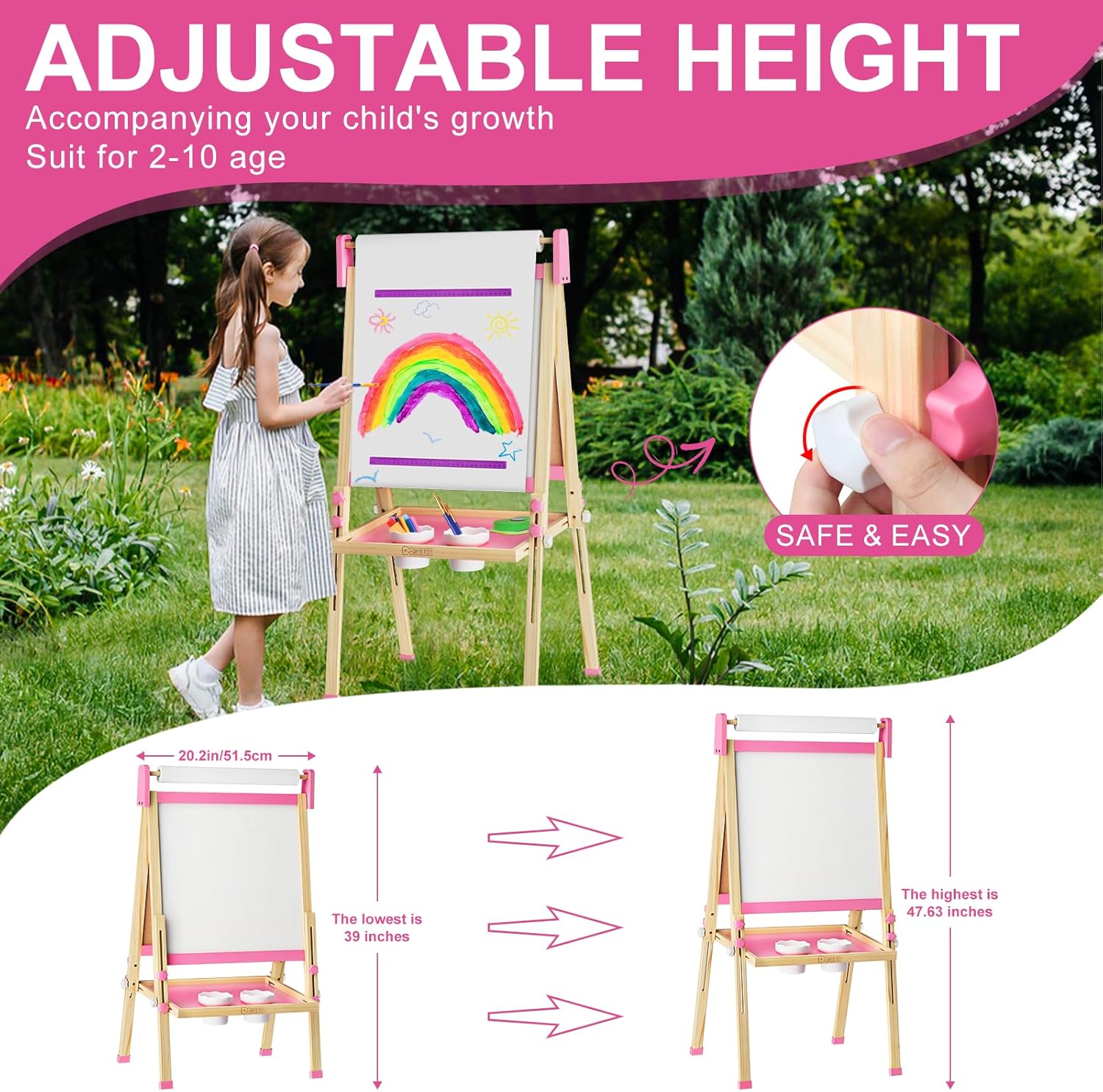 Easel for Kids Toys,Adjustable Wooden Toddler Art Easels, Girls Toys for Ages 5-7,8-13,Magnetic Dry Eraser White Board and Chalk Board with Art Supplies,Kid Easel 4 5 6 7 8 9 10 Year Old Girl Gifts