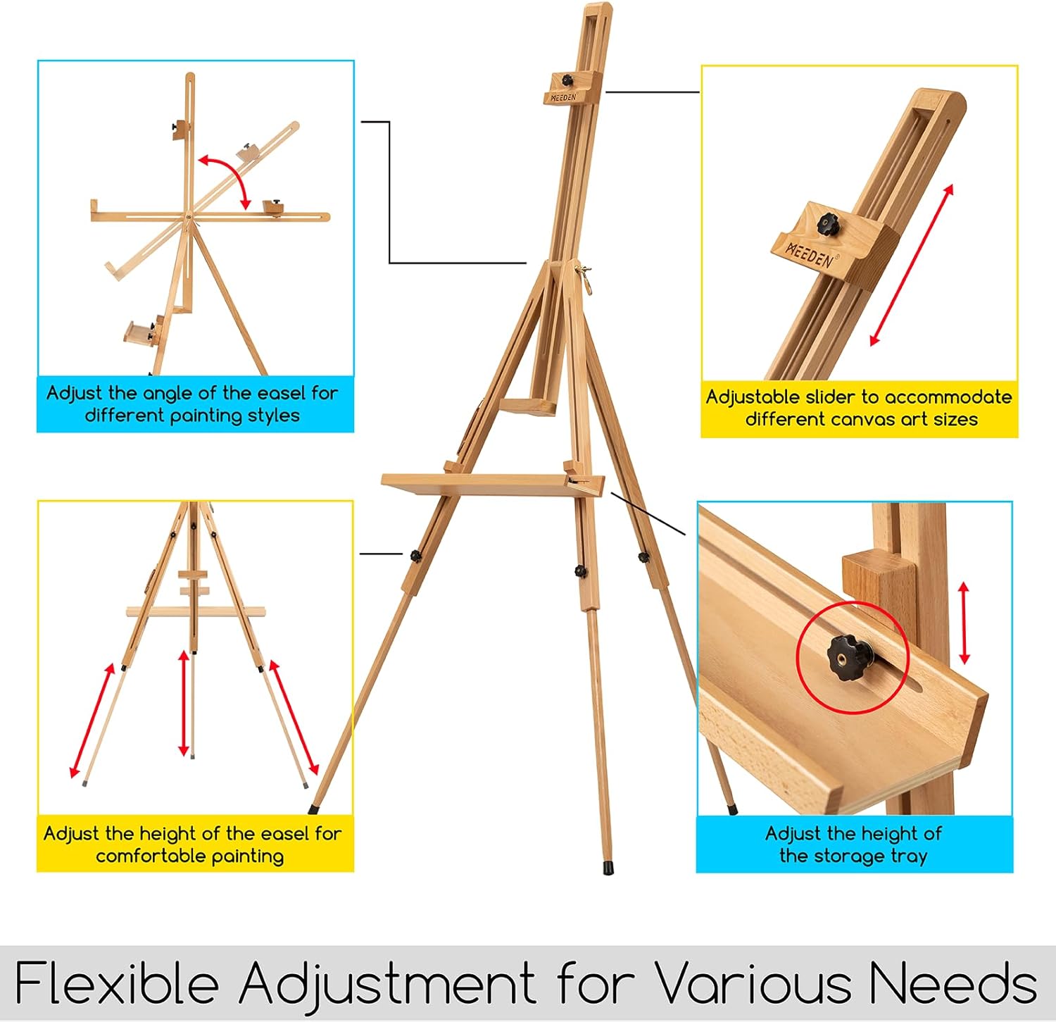 Alternative view of MEEDEN Portable Easel for Painting: Solid Beech Wood Tripod Art Easel for Adults - Foldable Drawing Easel Stand with Carrying Bag Perfect for Indoor Outdoor Use, Holds Canvas up to 44"