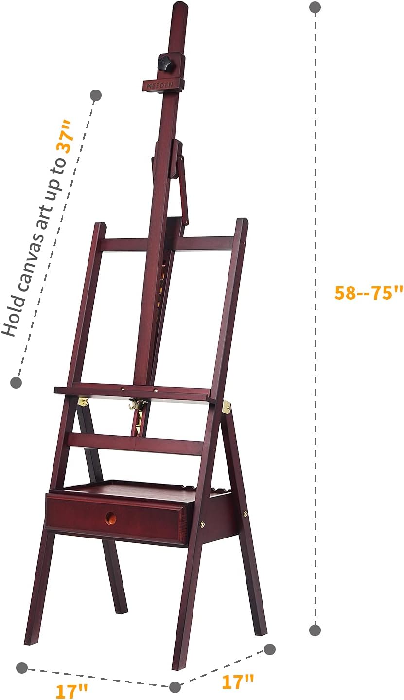 Alternative view of MEEDEN Studio H-Frame Easel with Storage Drawer - Adjustable (60"~75") Forward Tilting Solid Beech Wood Easel Stand for Artists, Students & Beginners, Holds Canvas Art up to 36", Deep Walnut