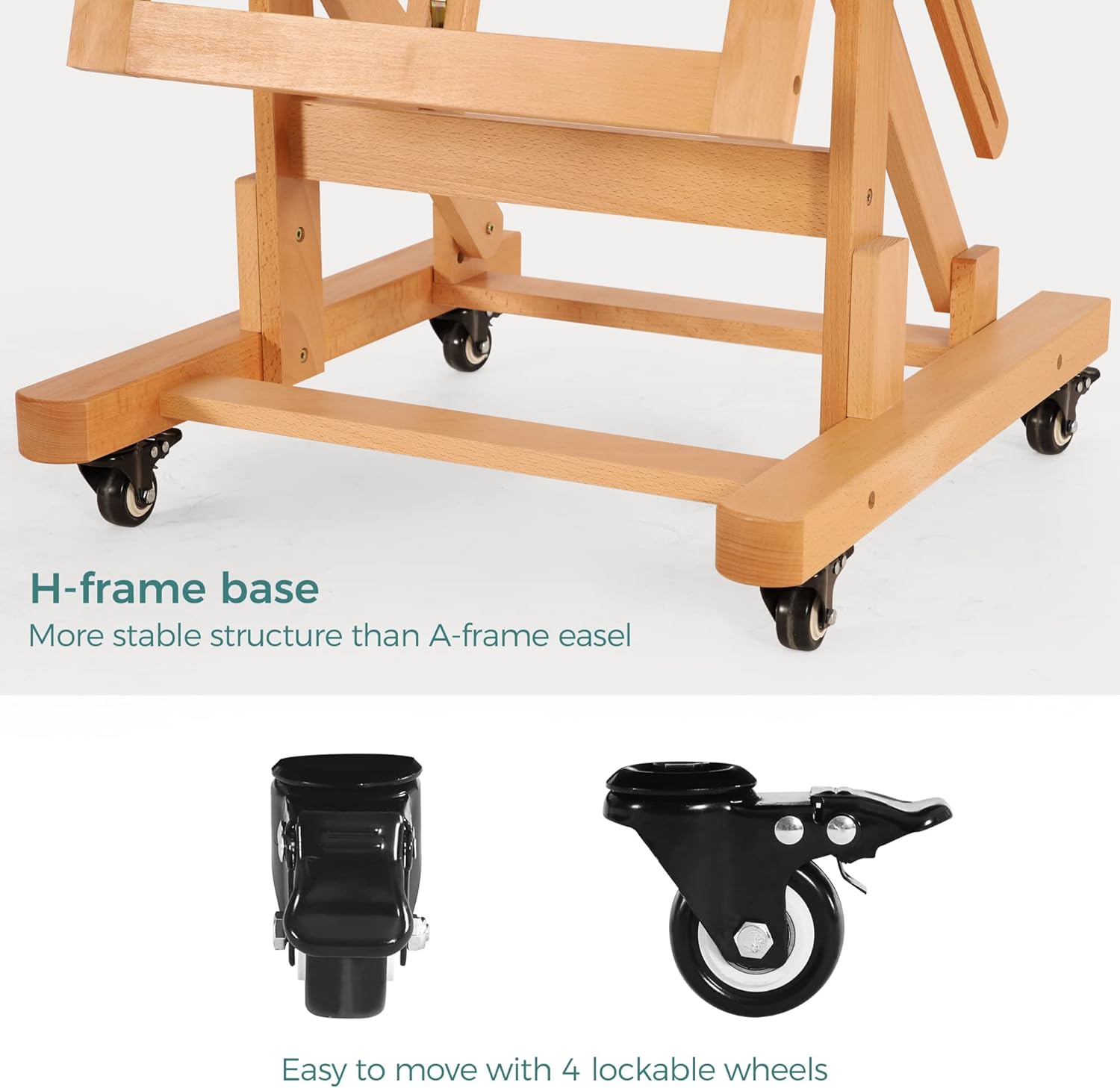 VISWIN Extra-Large Heavy-Duty H Frame Easel, Hold 1 or 2 Canvas up to 79", Tilts Flat & Movable Beech Wood Large Easel Stand for Painting, Adjustable Professional Floor Art Easel for Adults, Artists - Image 3