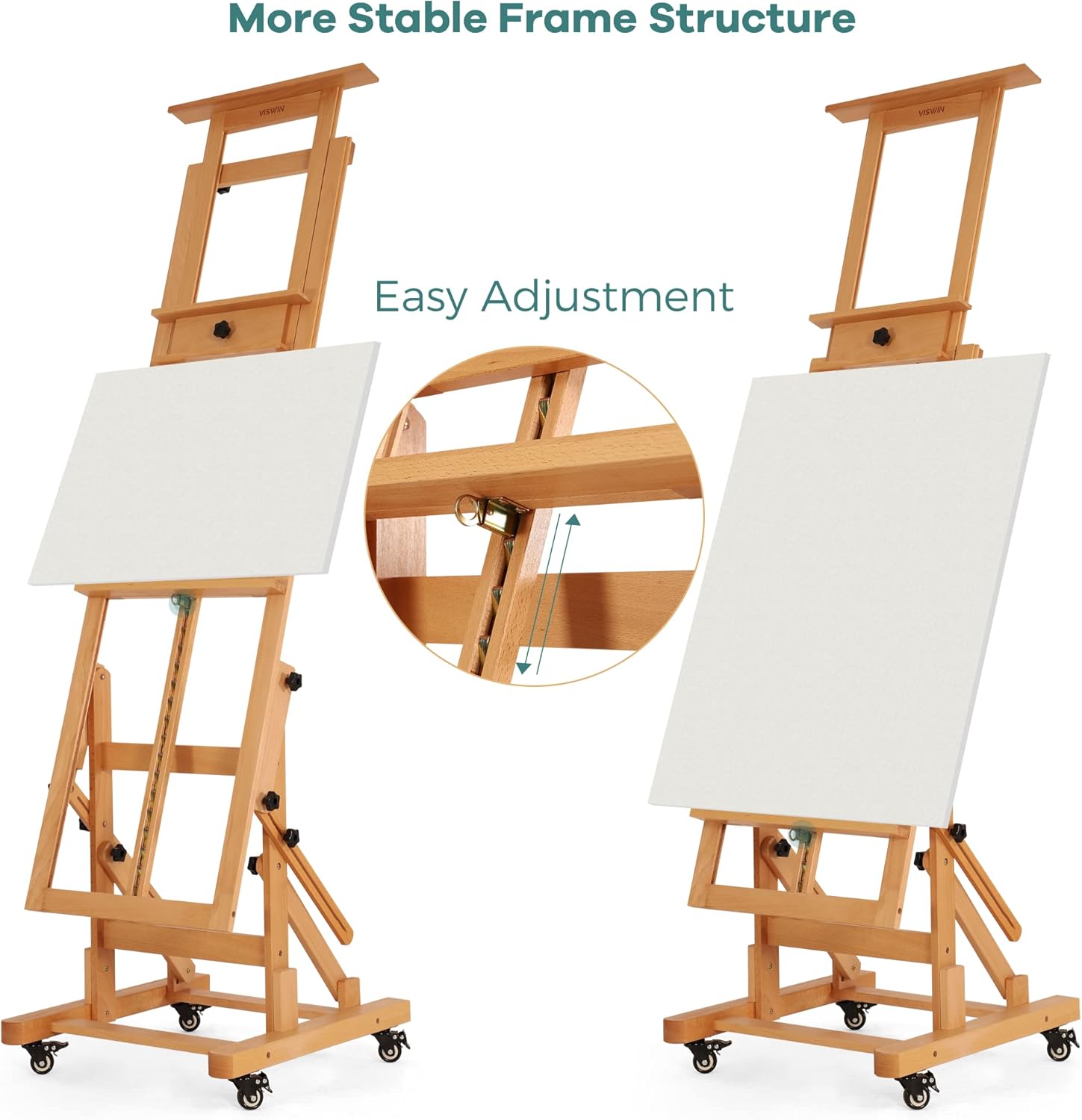 VISWIN Extra-Large Heavy-Duty H Frame Easel, Hold 1 or 2 Canvas up to 79", Tilts Flat & Movable Beech Wood Large Easel Stand for Painting, Adjustable Professional Floor Art Easel for Adults, Artists - Image 5