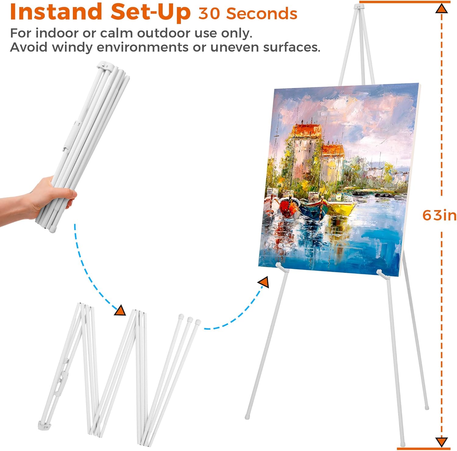 Alternative view of ARTASY 63" Easel Stand for Wedding Signs, Posters, Portable Artist Easel for Painting Canvas, Tripod for Home and Office, Supports 5 lbs-White 1/Pack