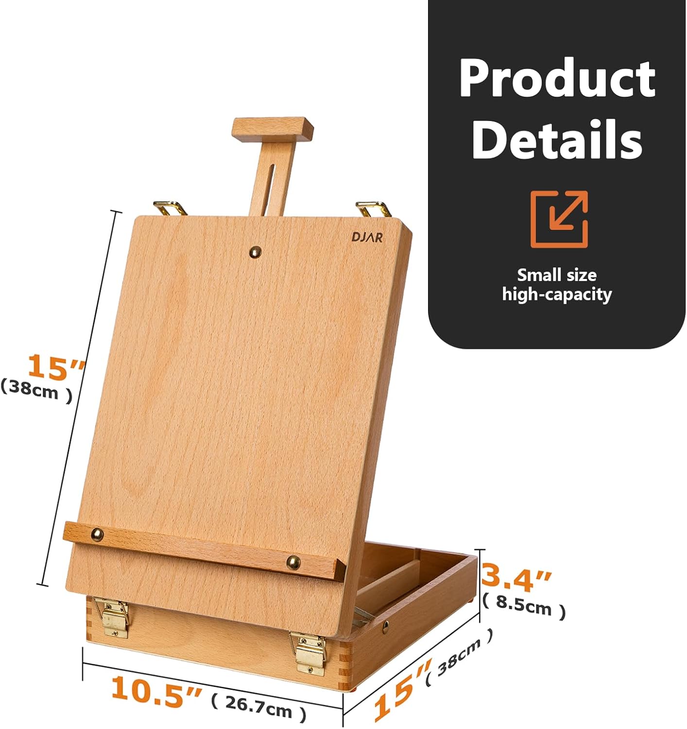 Alternative view of DJAR Tabletop Art Easel for Painting, Solid Beech Wood Desktop Sketchbox, Adjustable Portable Art Drawing Easel for Student Artist Beginner