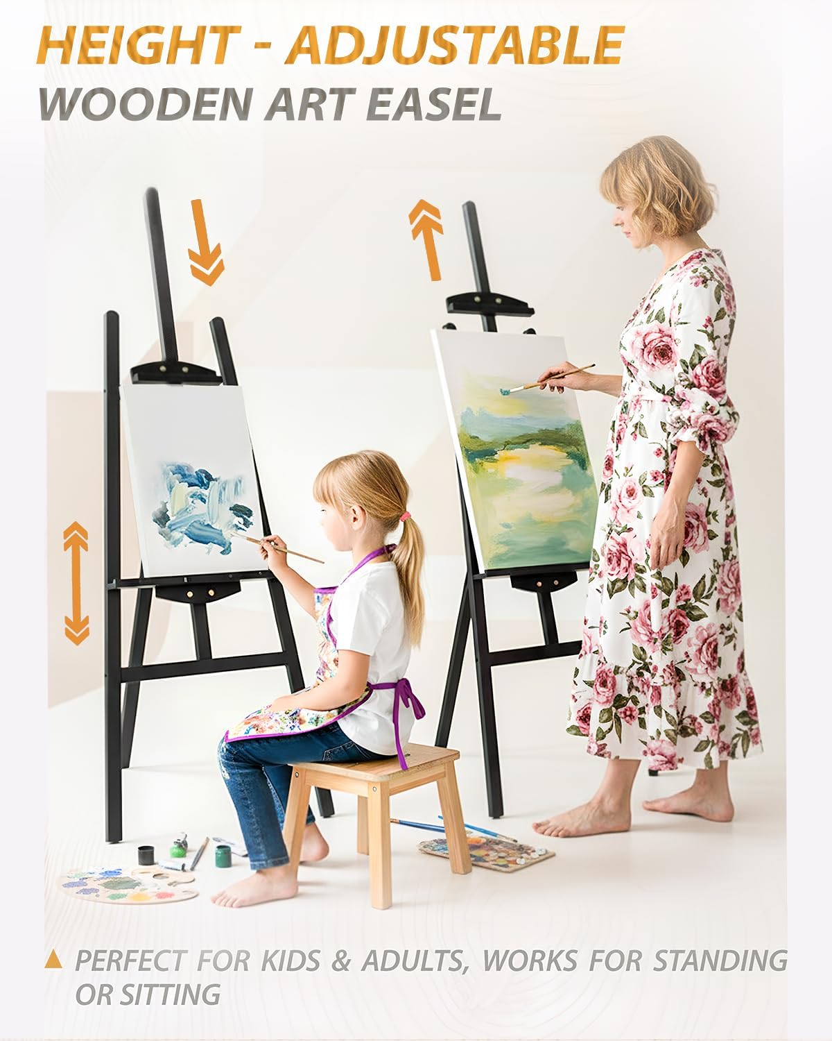 Foldable & Adjustable Wooden Painting Easel for Adults Hold up to 45" Canvas,Artist Easel Stand for Painting,Wooden Easels for Display Home Studio Outdoor Wedding,Art Easel Stand, Black