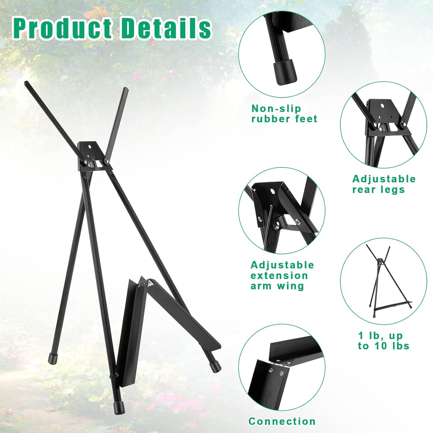 Alternative view of Xinnun 12 Pcs Aluminum 15'' to 21'' High Tabletop Easel Display Adjustable Portable Tripod Desktop with Extension Arm Wings and Rubber Feet for Canvas, Paintings Suitable for School Studio(Black)