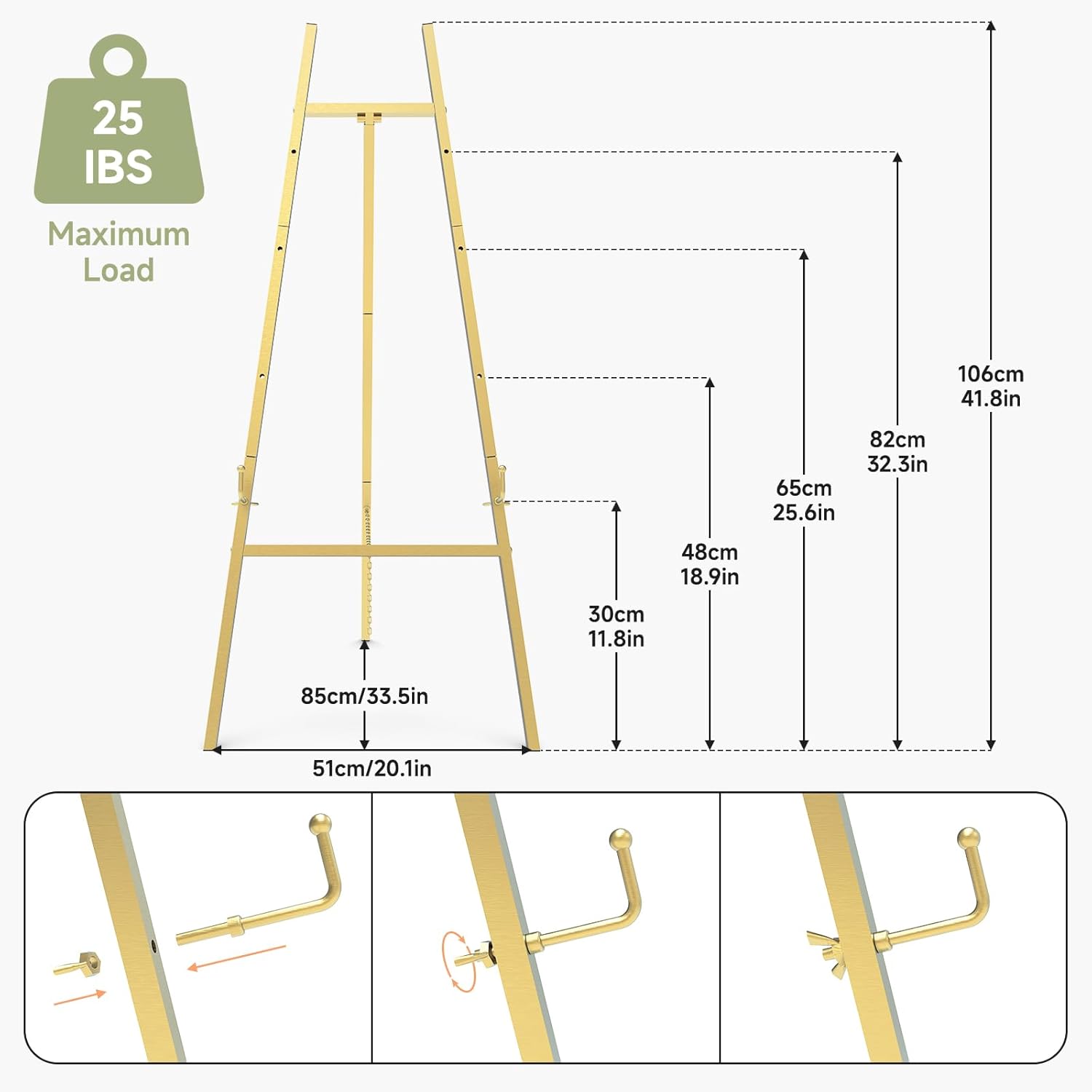 Alternative view of Gold Easel Stand for Signs, 4-Tier Height Metal Standing Easel with Adjustable Chain, Black Heavy Duty Art Easel for Painting, Wedding Sign, Party, Posters & Commercial Display (Gold)