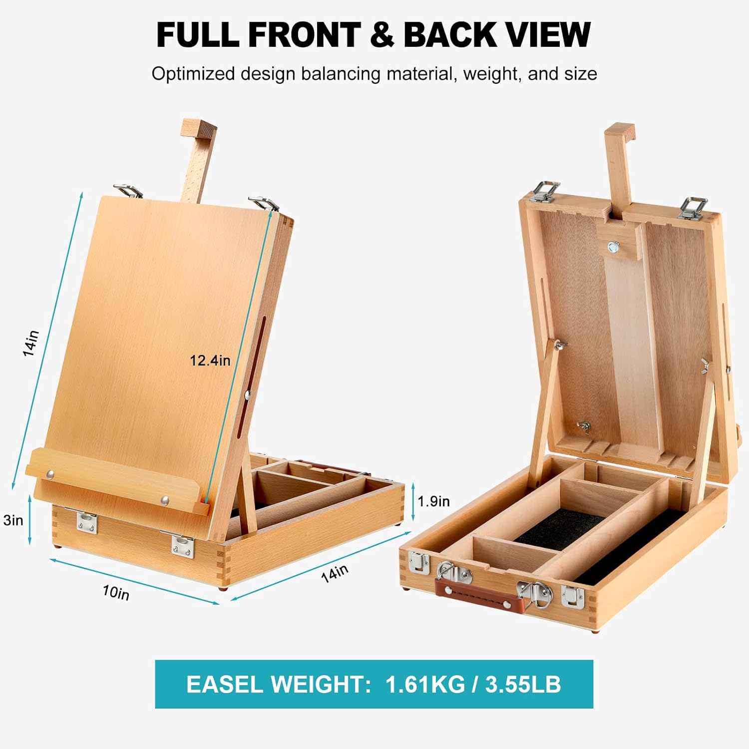 Alternative view of Beechwood Tabletop Easel for Painting, Portable Adjustable Sketchbox Art Easel Stand with Detachable Strap for Beginners and Art Lovers