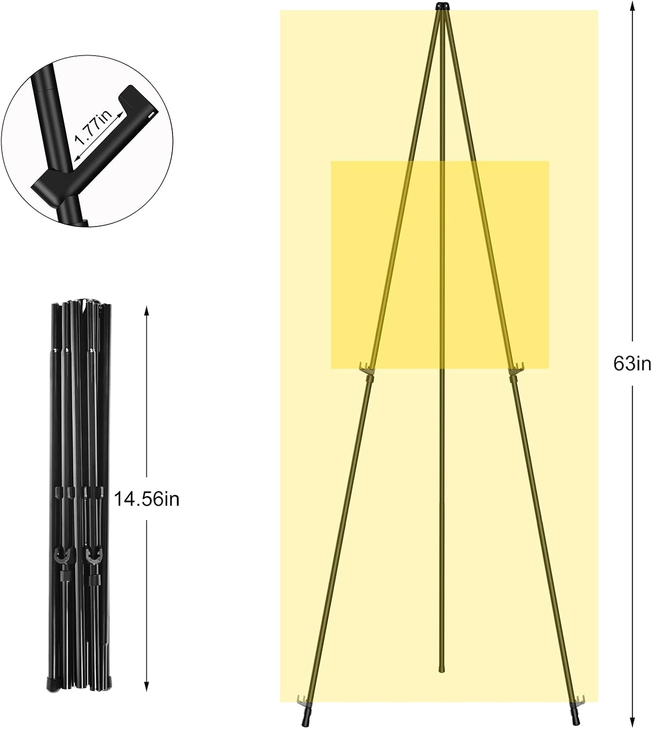 Alternative view of SunyesYoon Display Black Easel Stand for Wedding Sign, Artist Instant Tripod Collapsible Portable Floor Easel for Posters, 63" Adjustable Easy Folding Metal Stand for Display Show, Arts, Painting