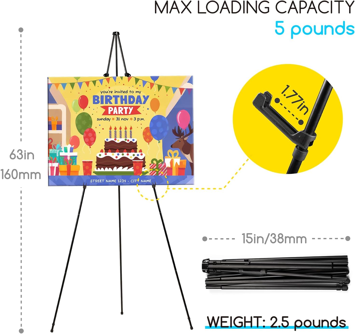 Alternative view of MEEDEN 6Pcs Easel Stand for Sign: 63" Art Metal Easels for Display with Bag - Portable Foldable Instant Tripod Easel Sign Stand for Wedding, Painting Canvas, Presentations, Posters