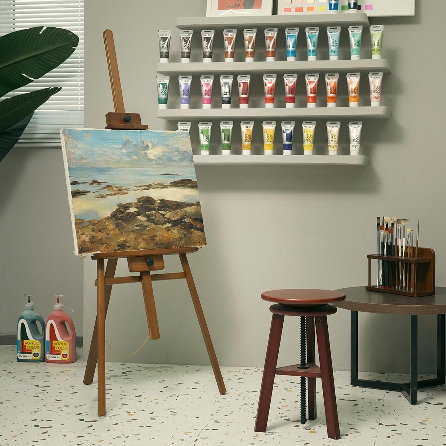 MEEDEN Art Easel Stand for Painting: Solid Beech Wooden Easel Holds Canvas up to 43" for Adult Studio - Adjustable Artist Painting Easel for Wedding Sign Poster Display - Walnut