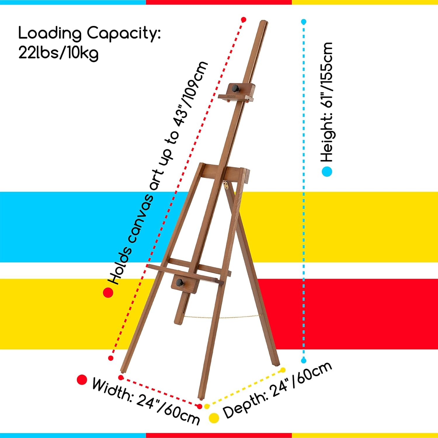 Alternative view of MEEDEN Art Easel Stand for Painting: Solid Beech Wooden Easel Holds Canvas up to 43" for Adult Studio - Adjustable Artist Painting Easel for Wedding Sign Poster Display - Walnut