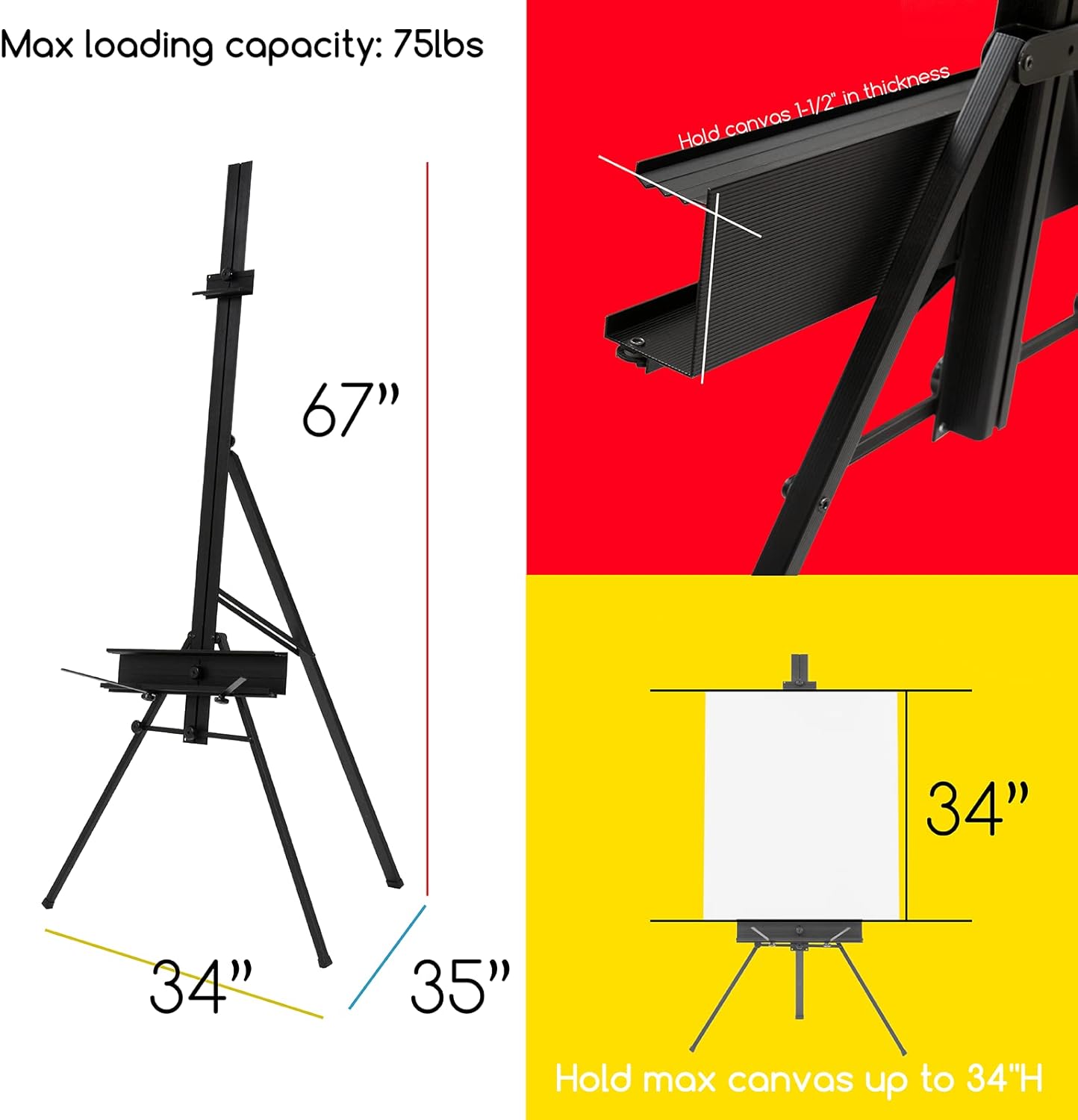 Alternative view of MEEDEN Art Easel Stand for Painting & Display,Premium Aluminum Easel,Portable Paint Easel for Canvas Painting,Floor Easel with Swing-Out Palette Holder & Brush Rest,Hold Canvas Art to 86.36cm