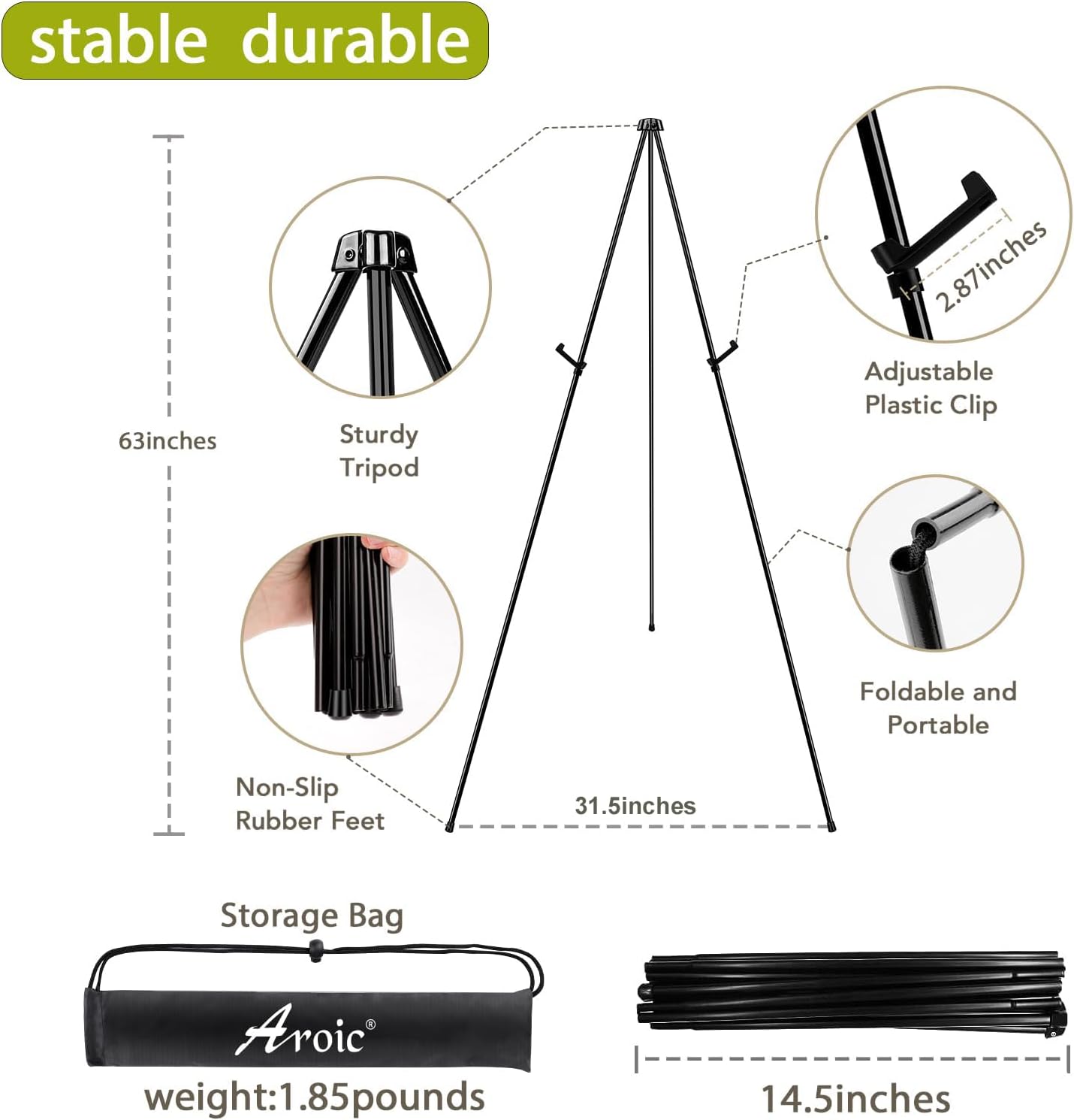 Alternative view of AROIC 63" Easel Stand for Display, 3 Pack Portable Foldable Metal Easel, Easels for Signs Wedding Logos,Arts, Painting,Adjustable Floor Easels with 3 Storage Bag