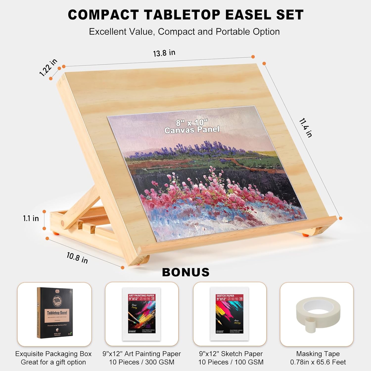 Alternative view of Tabletop Easel for Painting, 13.8"x11.4" Adjustable Portable Art Easel Includes Art Painting Papers, Sketch Papers and Masking Tape, Pinewood Drawing Board for Canvas, Books and Artwork