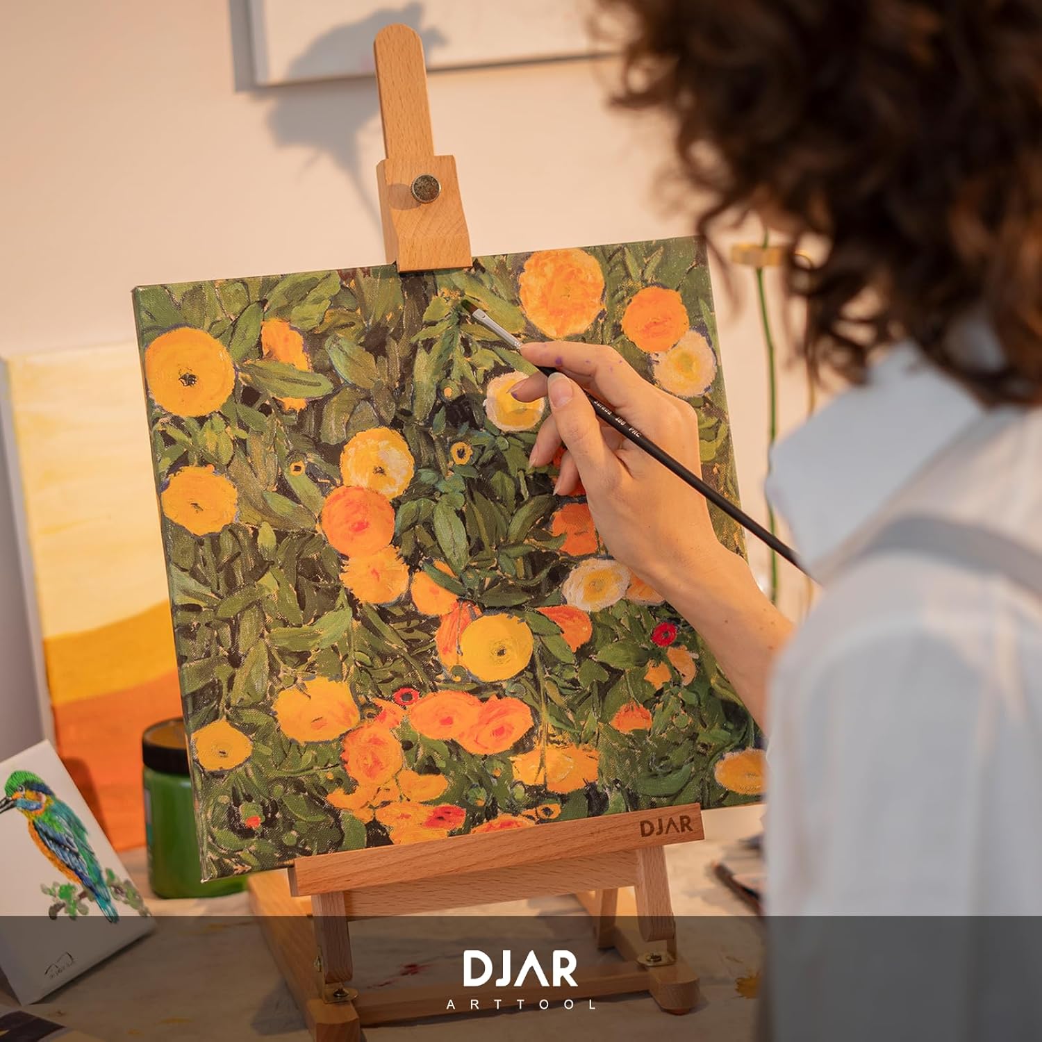 DJAR 25" Tabletop Easel for Painting, Adjustable Beech Wood Table Top Wooden Painting Easel, Portable Painting Display Drawing Stand for Teens, Adults, Students, Natural