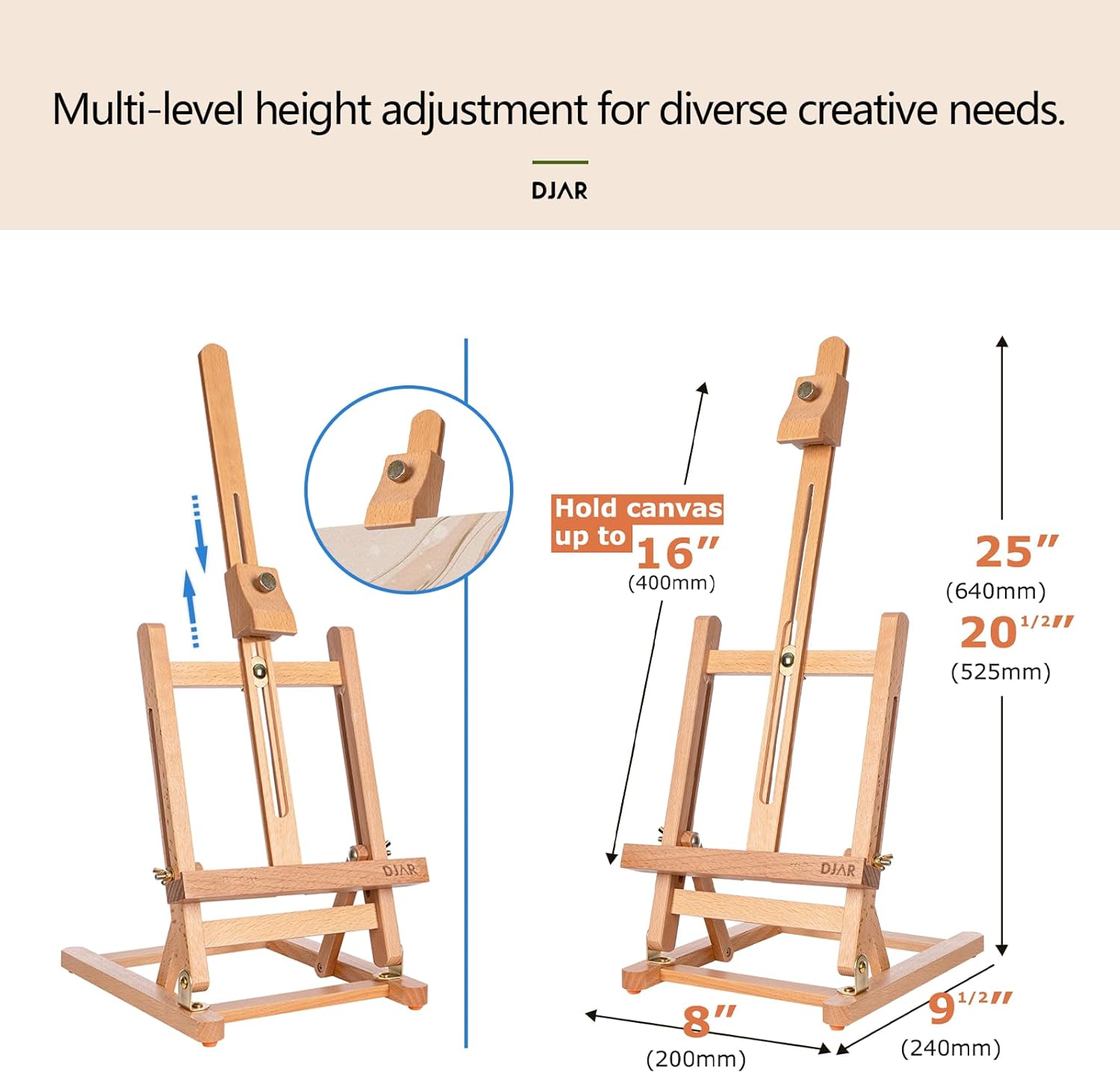 Alternative view of DJAR 25" Tabletop Easel for Painting, Adjustable Beech Wood Table Top Wooden Painting Easel, Portable Painting Display Drawing Stand for Teens, Adults, Students, Natural
