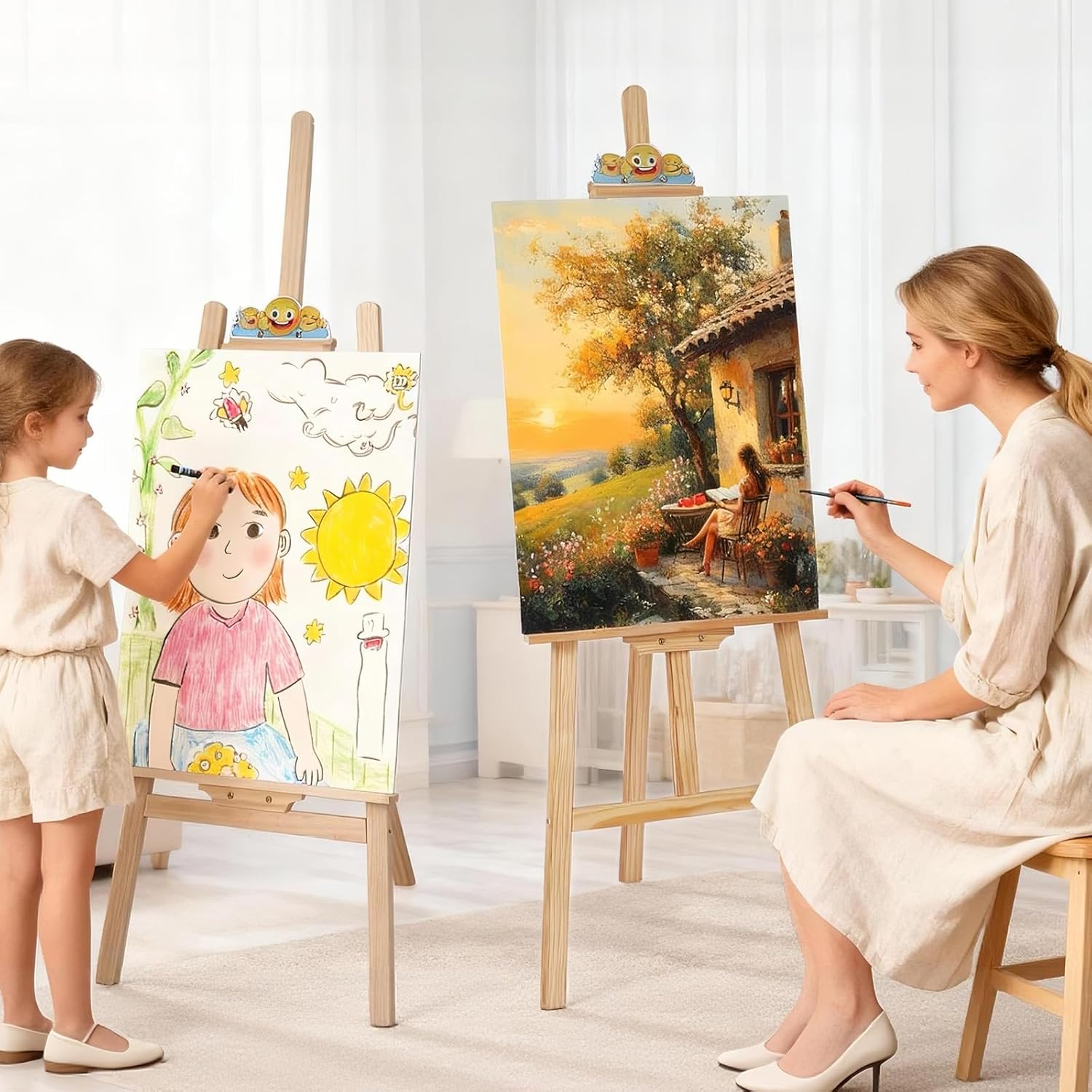 Wooden Easel Stand for Sign and Painting - Adjustable Artist Easel for Adults - Home & Wedding Display, Art Easel with Canvas Holder for Studio, Classroom