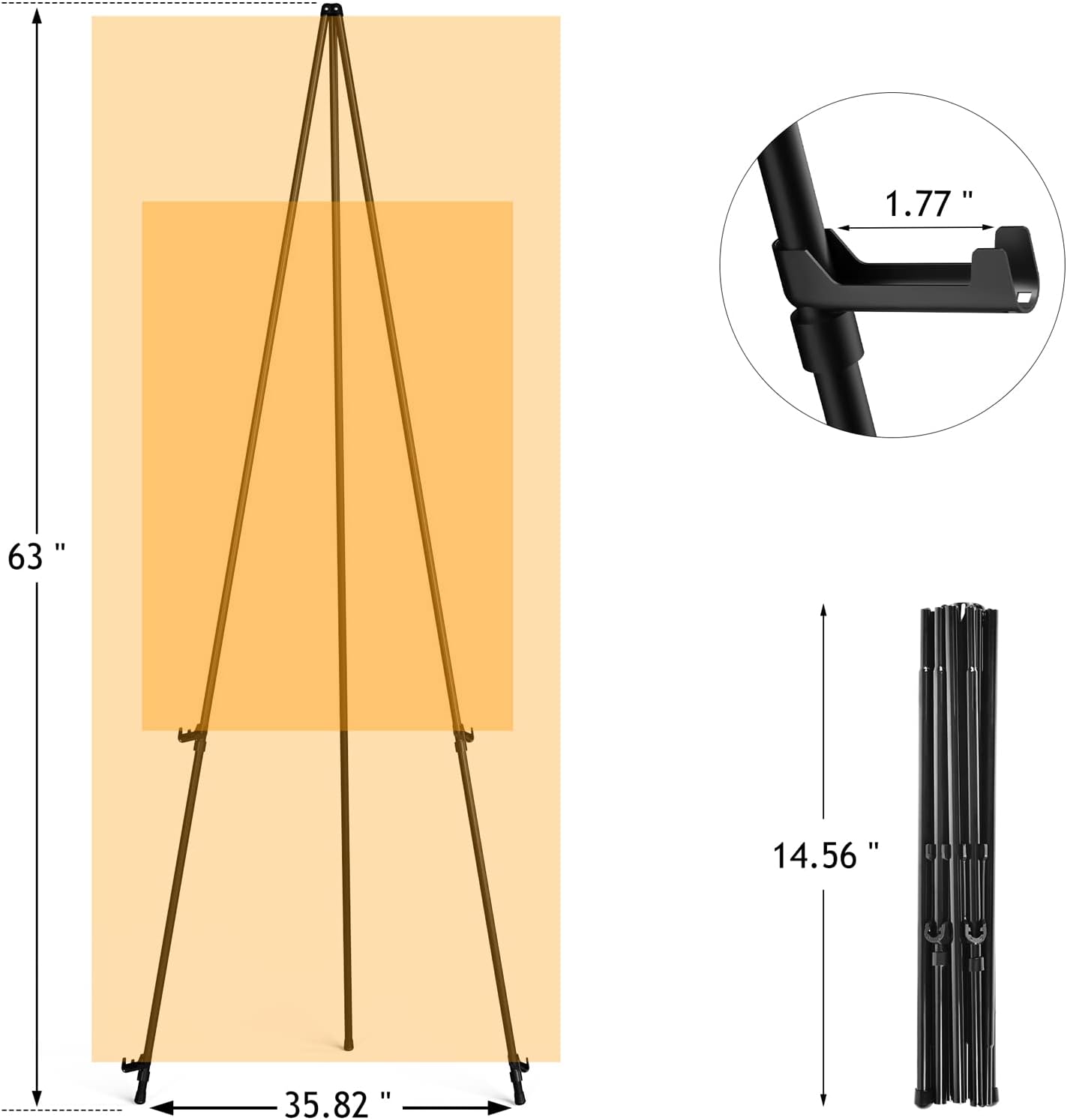 Alternative view of Thicken Display Easel Stand for Wedding - 63" Instant Tripod Collapsible Portable Sturdy Floor Easel - Easy Folding Adjustable Poster Metal Stand for Signs, Display Show, Artist, Art, Painting - Black