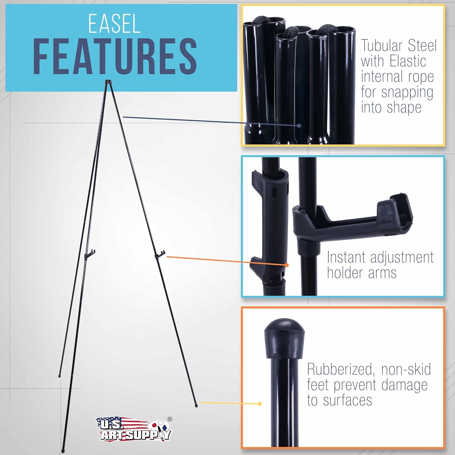 Alternative view of U.S. Art Supply 63" High Metal Folding Display Easel (6 Pack) - Adjustable Height, Instantly Collapses, Holds 5 lbs - Portable Art Easel Stand - for Sign, Poster, Canvas, Painting, Picture Display