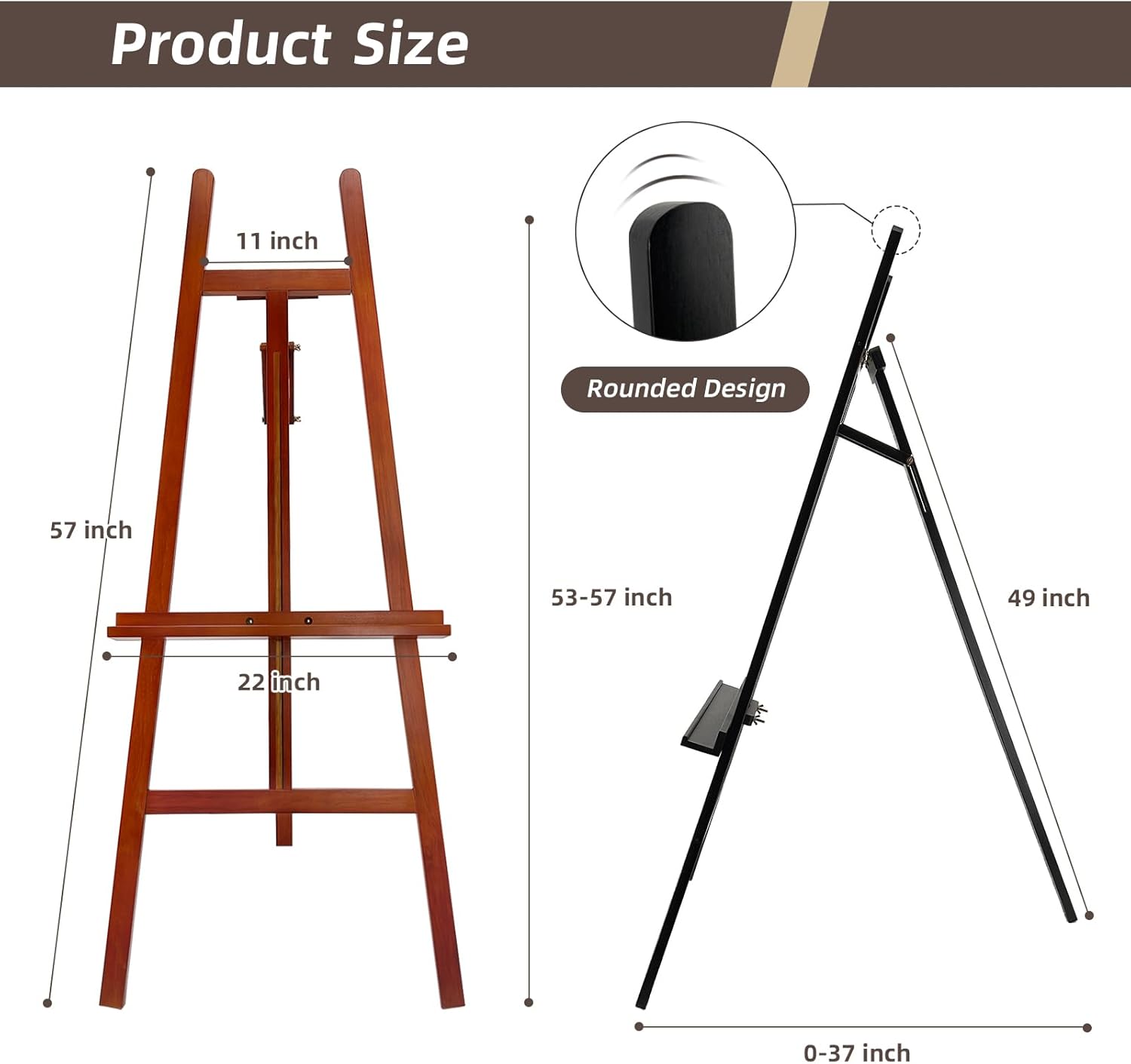 Stuelloaf Large A-Frame Wooden Painting Display Black Easel, Large Adjustable Pine Wood Standing Easel Holding Canvas Up to 60'', Solid Wood for Display, Wedding Sign or Painting-Black