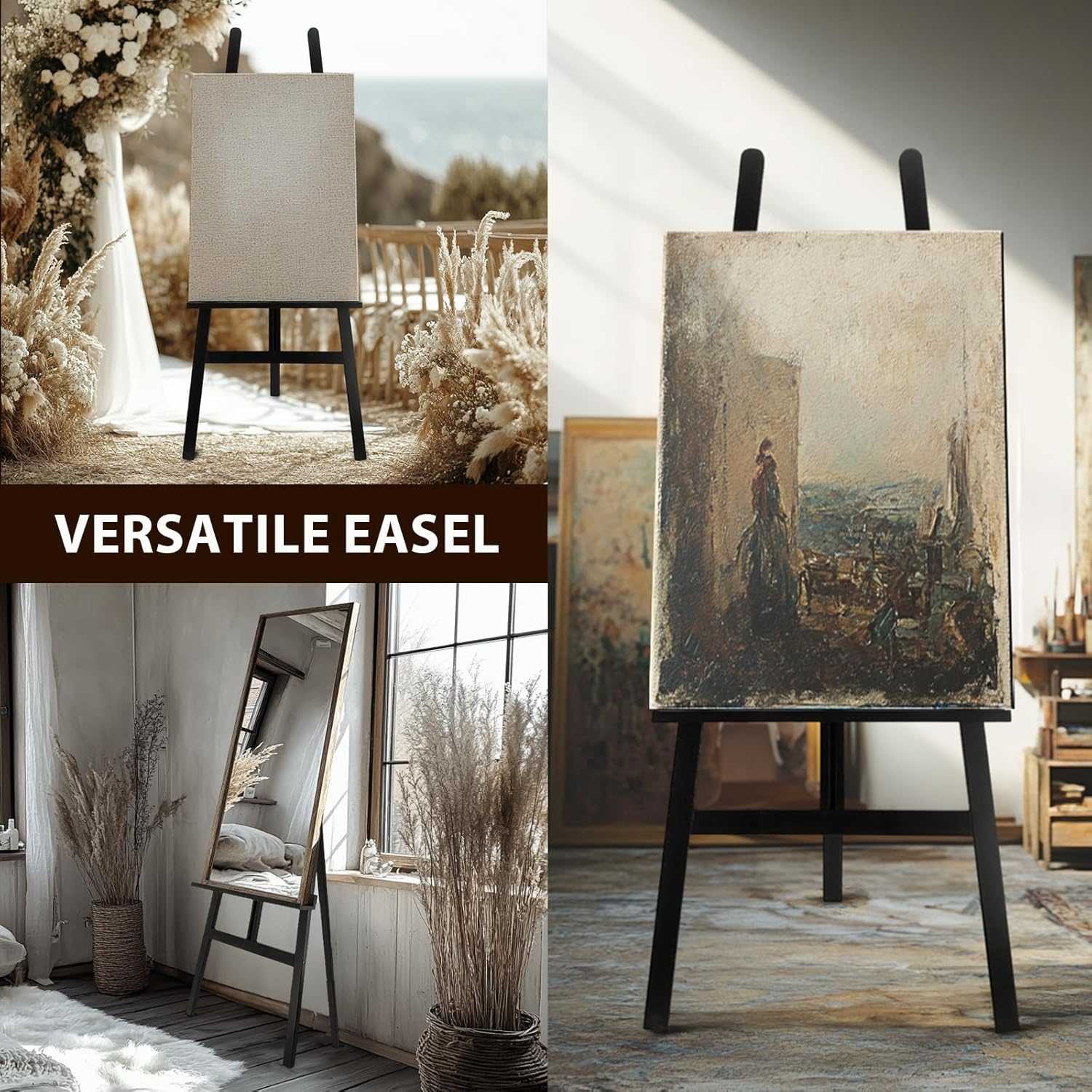 Alternative view of Stuelloaf Large A-Frame Wooden Painting Display Black Easel, Large Adjustable Pine Wood Standing Easel Holding Canvas Up to 60'', Solid Wood for Display, Wedding Sign or Painting-Black