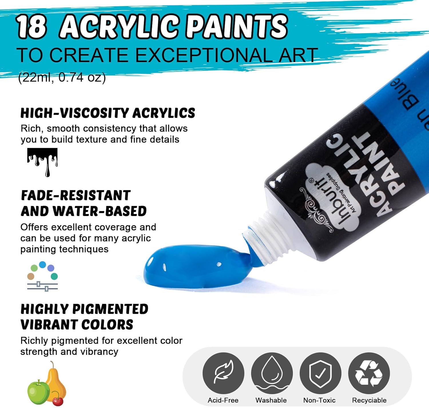 Alternative view of Inburit Art Paint Set for Kids, Painting Supplies Kit with 5 Canvas Panels, 8 Brushes, 18 Acrylic Paints, Multi-Function Table Easel, Etc, Premium Acrylic Paint Set for Students, Kids and Beginner.