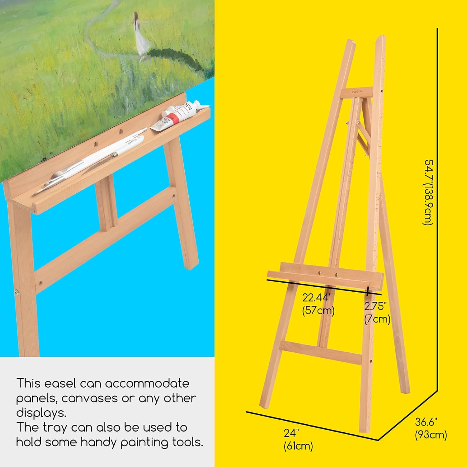 Alternative view of MEEDEN Art Easel Stand for Display - Adjustable Beech Wood Floor Easels for Painting, Holding Canvas up to 60", Ideal for Artist, Adults Painting Canvas, Drawing, Signs - Middle